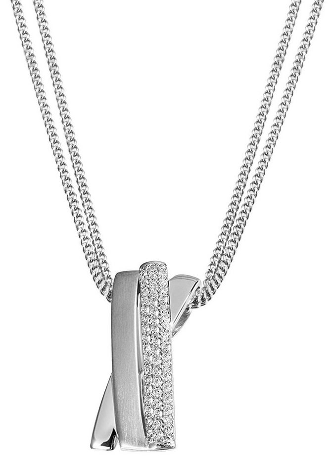 Firetti Kette mit Anhänger Schmuck Geschenk Silber 925 Halsschmuck  Halskette Ankerkette, zu Kleid, Shirt, Jeans, Sneaker! Anlass Geburtstag  Weihnachten, Anhänger im mehrreihigem Design in matt/glanz Optik