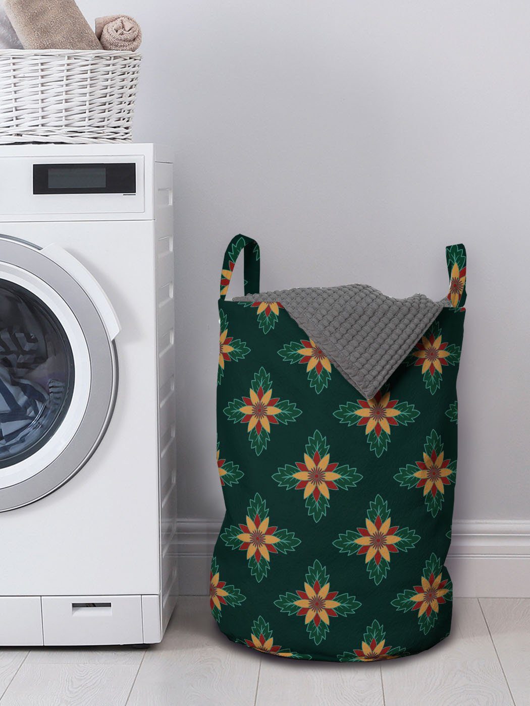 Wäschekorb Volle Waschsalons, Blumen-Design Wäschesäckchen für Griffen Abakuhaus Kordelzugverschluss mit Garten-Kunst