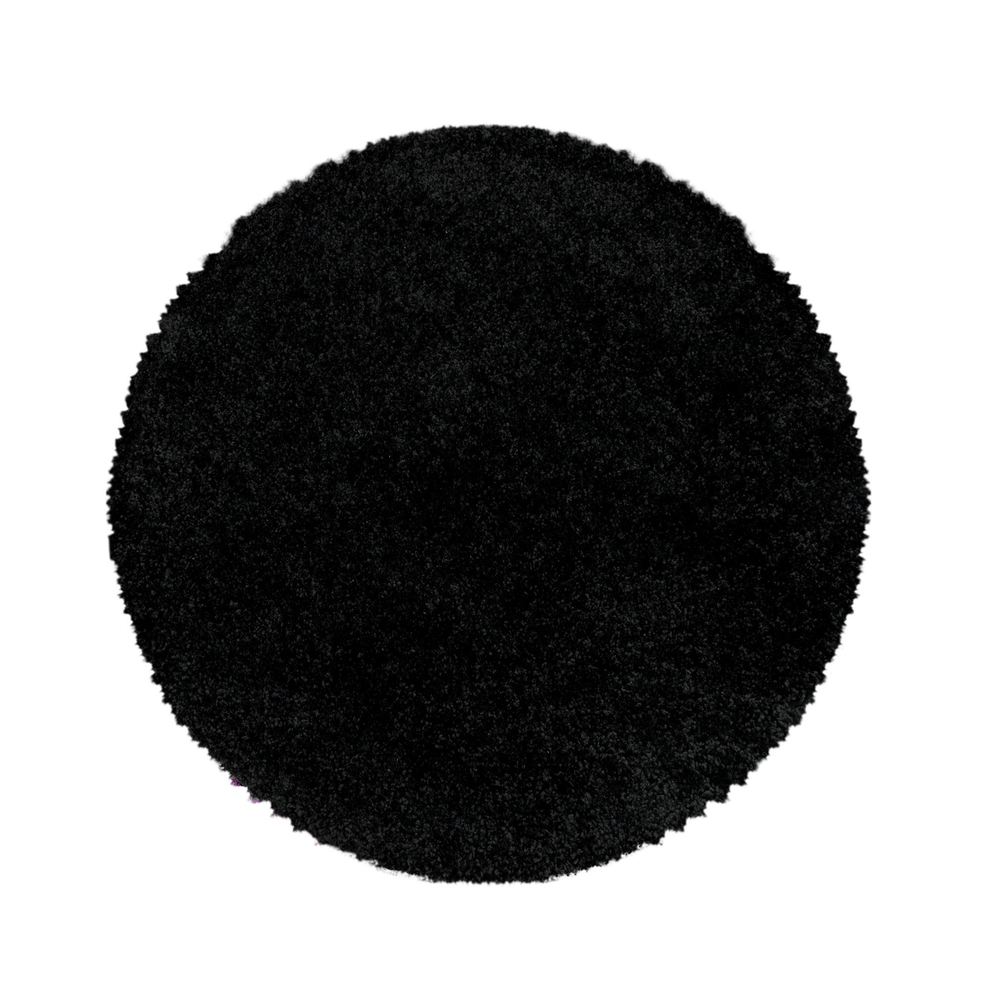 Shaggy Teppich Carpetsale24, Unicolor Höhe: versch. Einfarbig Einfarbig, Rund, Wohnzimmer Runder größen - mm, farben Hochflor-Teppich Schwarz 30 und