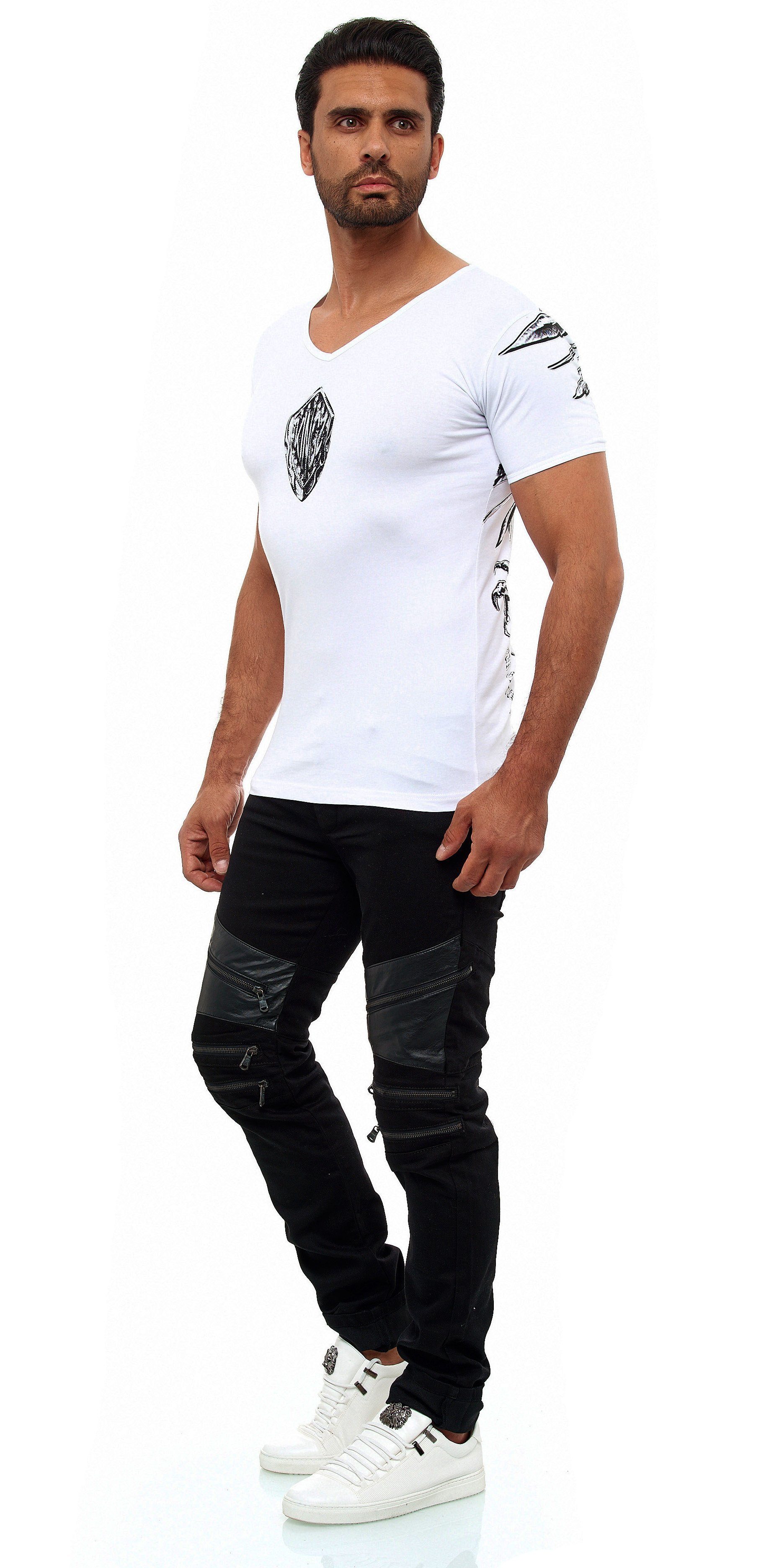 KINGZ Adler-Print mit weiß-silberfarben T-Shirt ausgefallenem