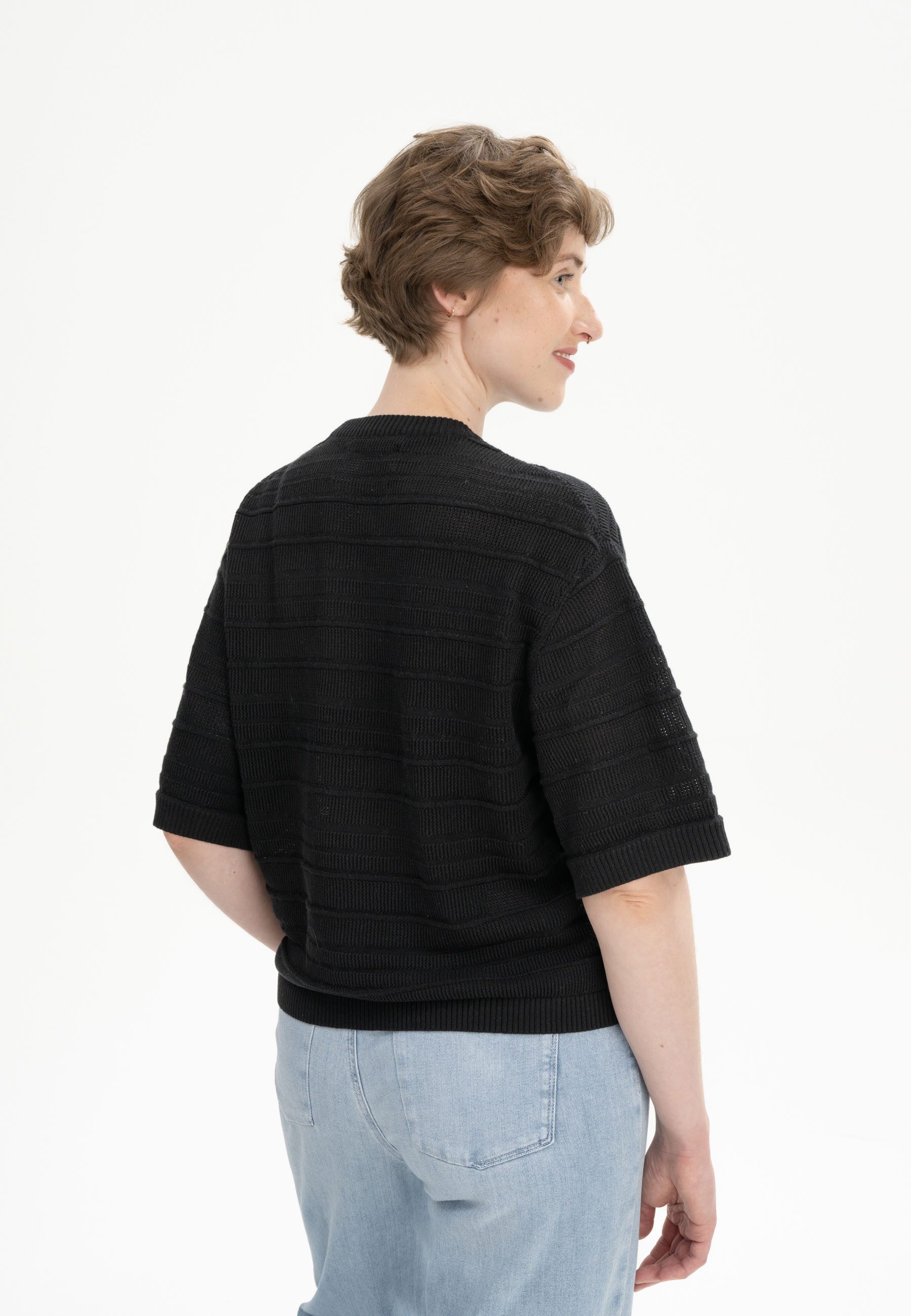 MELA Kurzarmshirt Strukturiertes Strick T-Shirt Style AROHI Kurze Ärmel