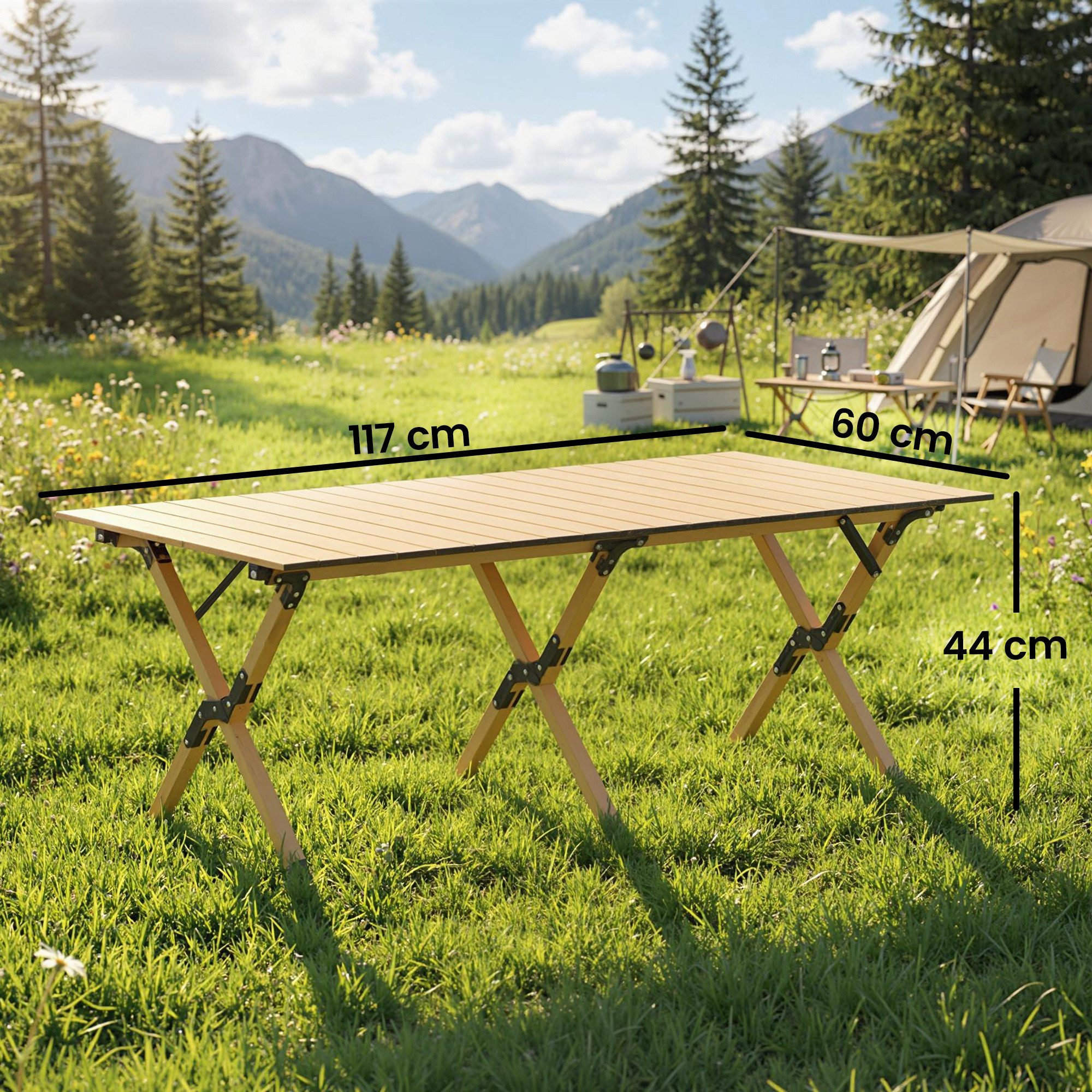 Outsunny Campingtisch Aluminium mit Holz-Optik Tragetasche, wasserdicht Camping Tisch (Klapptisch, 1-St., Falttisch), für Picknick Wandern Reisen Eiche