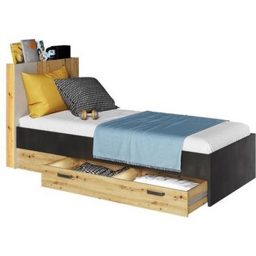 Beautysofa Einzelbett Qubic (inkl. Bettkasten, Holgestell, hohe Kopfteil), 100 cm breite Holzbett, Liegefläche 90x200 cm, Bett im modernes Stil