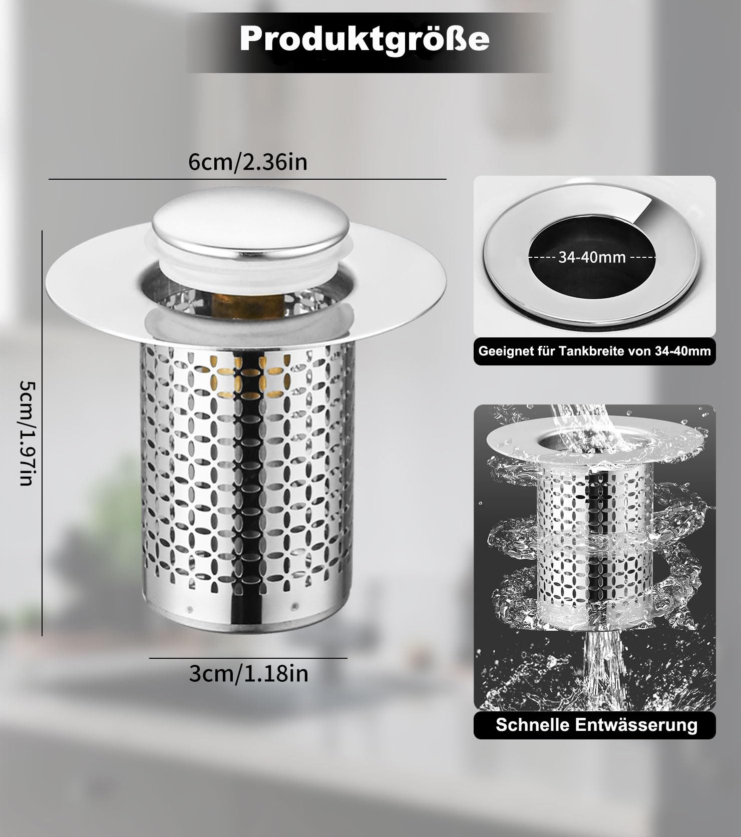 Coonoor Waschbeckenstöpsel Edelstahl Pop-Up Abflussstopfen mit Anti-Verstop günstig online kaufen