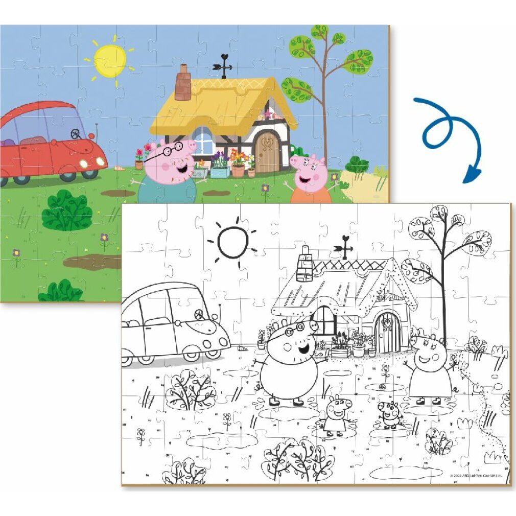 dodo Puzzle DODO Peppa Pig doppelseitiges Puzzle: In der Hütte 60 Teile, Puzzleteile