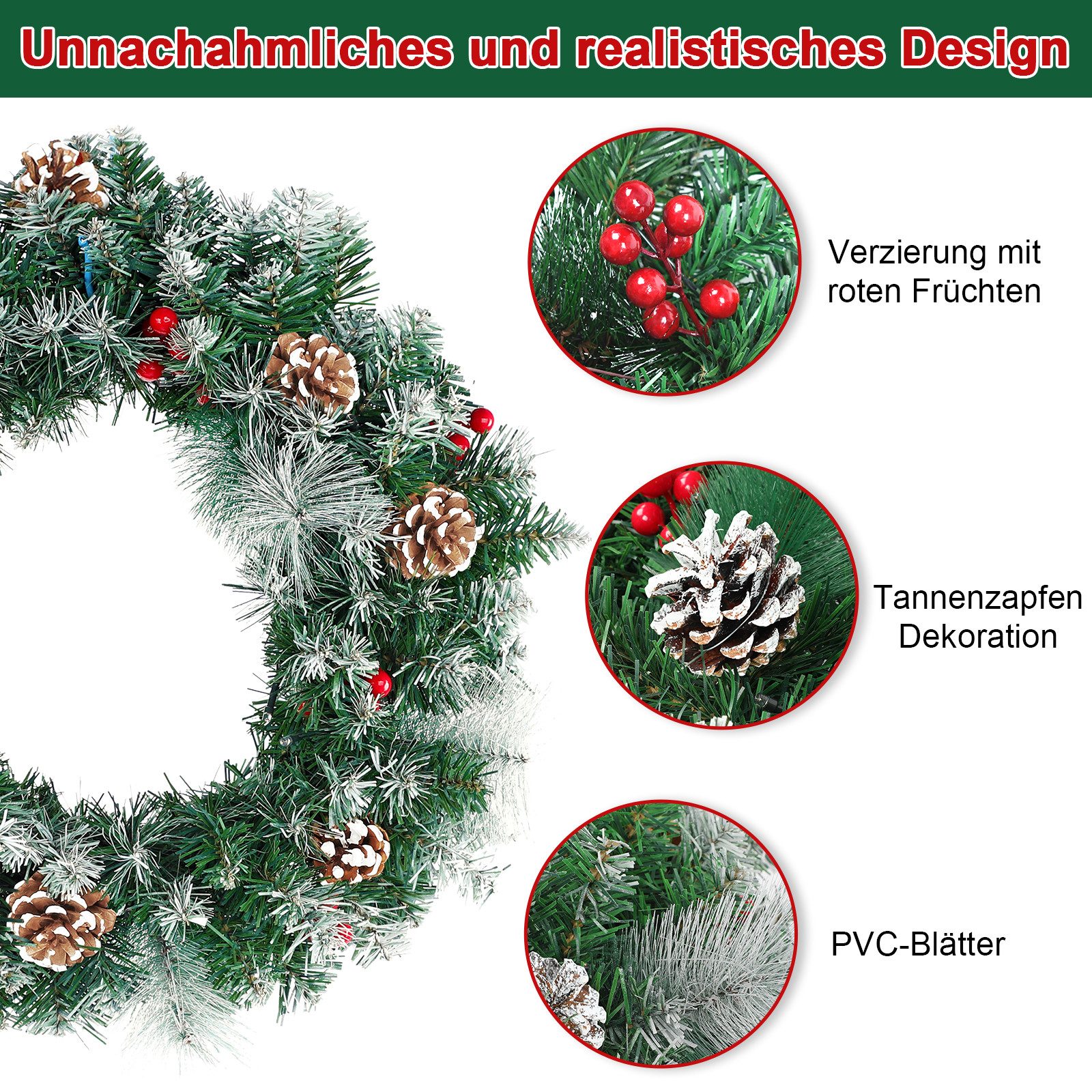 Kunstgirlande Weihnachtsgirlande Tannengirlande Weihnachtsdeko Girlande, FIVMEN, Künstliche Weihnachtskranz für Innen & Außen