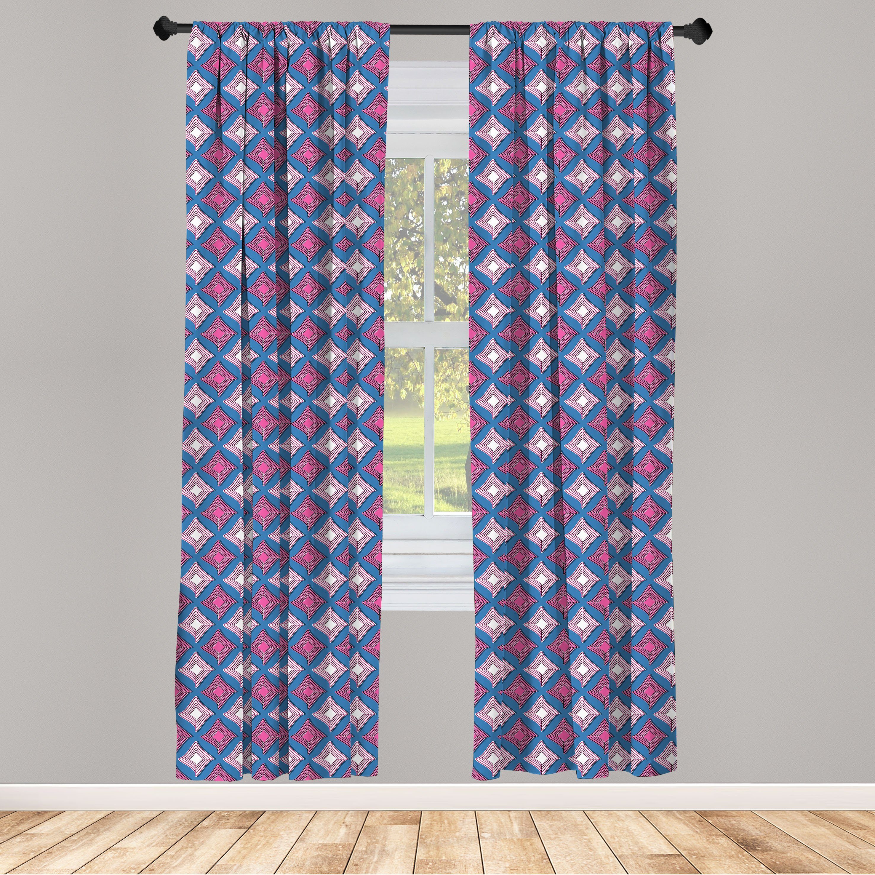 Gardine Vorhang für Wohnzimmer Schlafzimmer Dekor, Abakuhaus, Microfaser, Abstrakt Geometrische Pinkish Rhombs