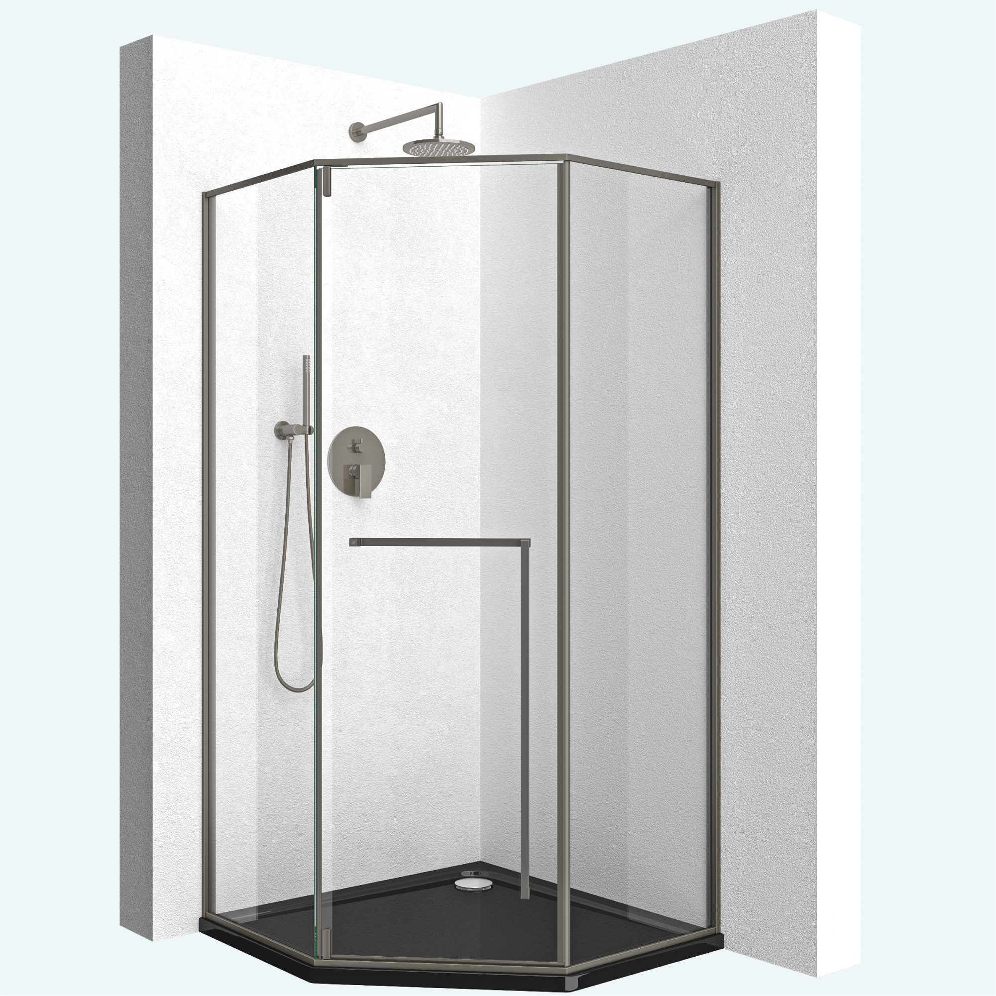 doporro Fünfeckdusche Duschkabine Duschabtrennung 80-100x80-100cm ESG/Glas Ravenna68K-P, BxT: 80x80 cm, Sicherheitsglas, Nano-Beschichtung, Wahlweise links oder rechts montierbar