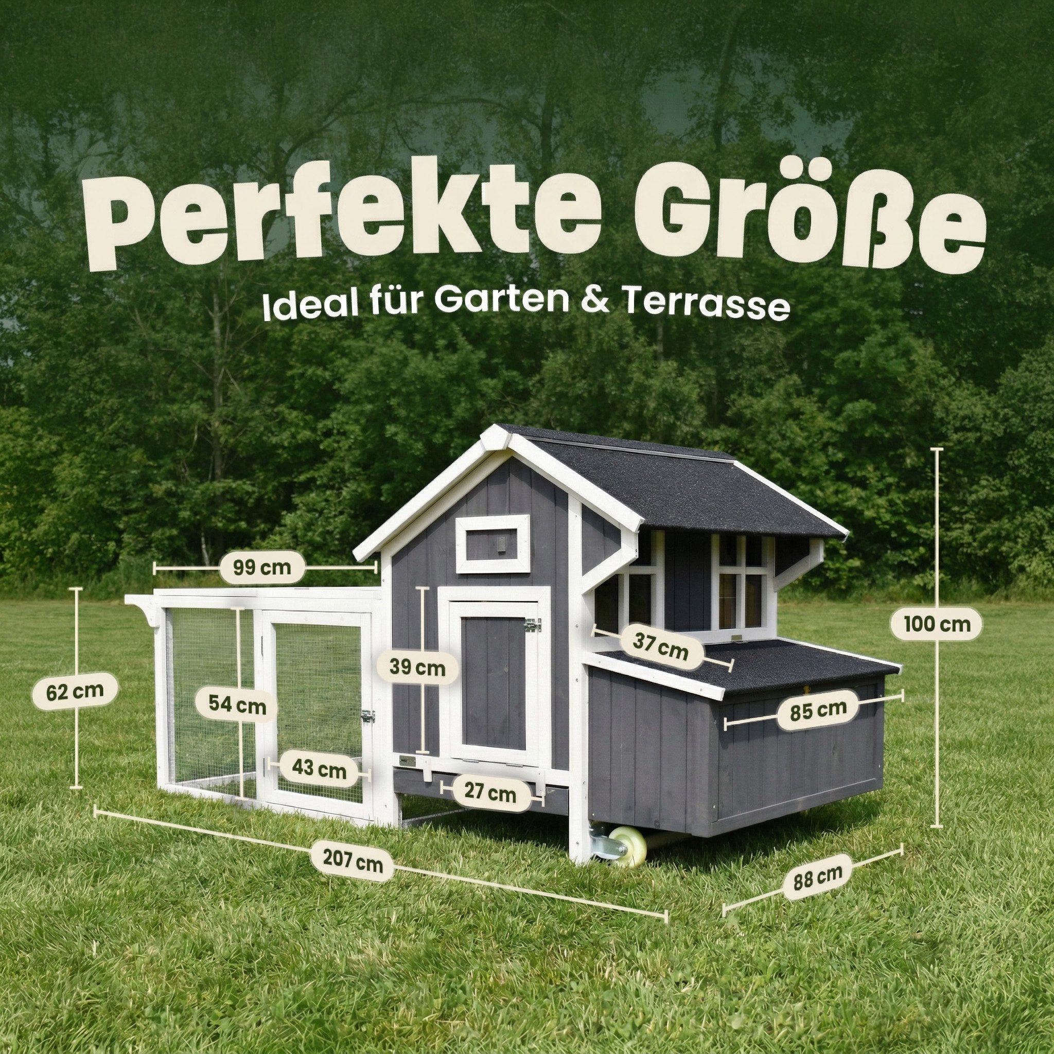 Zooprinz Hühnerstall Hühnerhaus Hühnervoliere Franzi mit Rollen Klappdach XXL, Sitzstangen, 3x Legenester, Freigehege