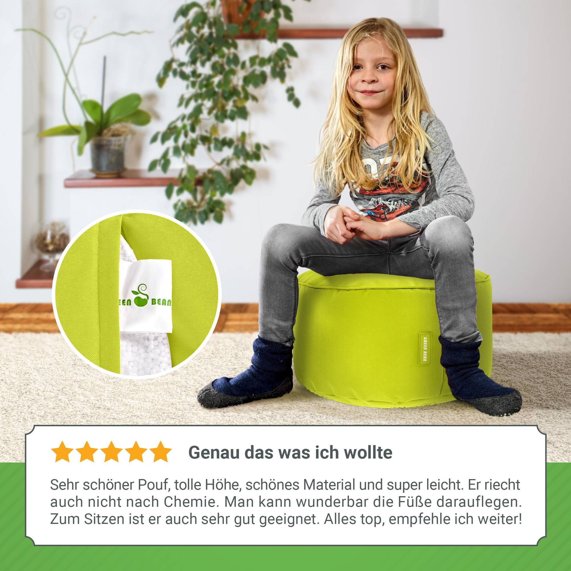 Green Bean Pouf Sitzsack-Hocker Pouf Stay 45x25cm (Sitzsack-Hocker 45x25cm mit EPS-Perlen Füllung -, Fußhocker Fußkissen Sitz-Pouf für Sitzsäcke), die ideale Er – Bild 3 von 5
