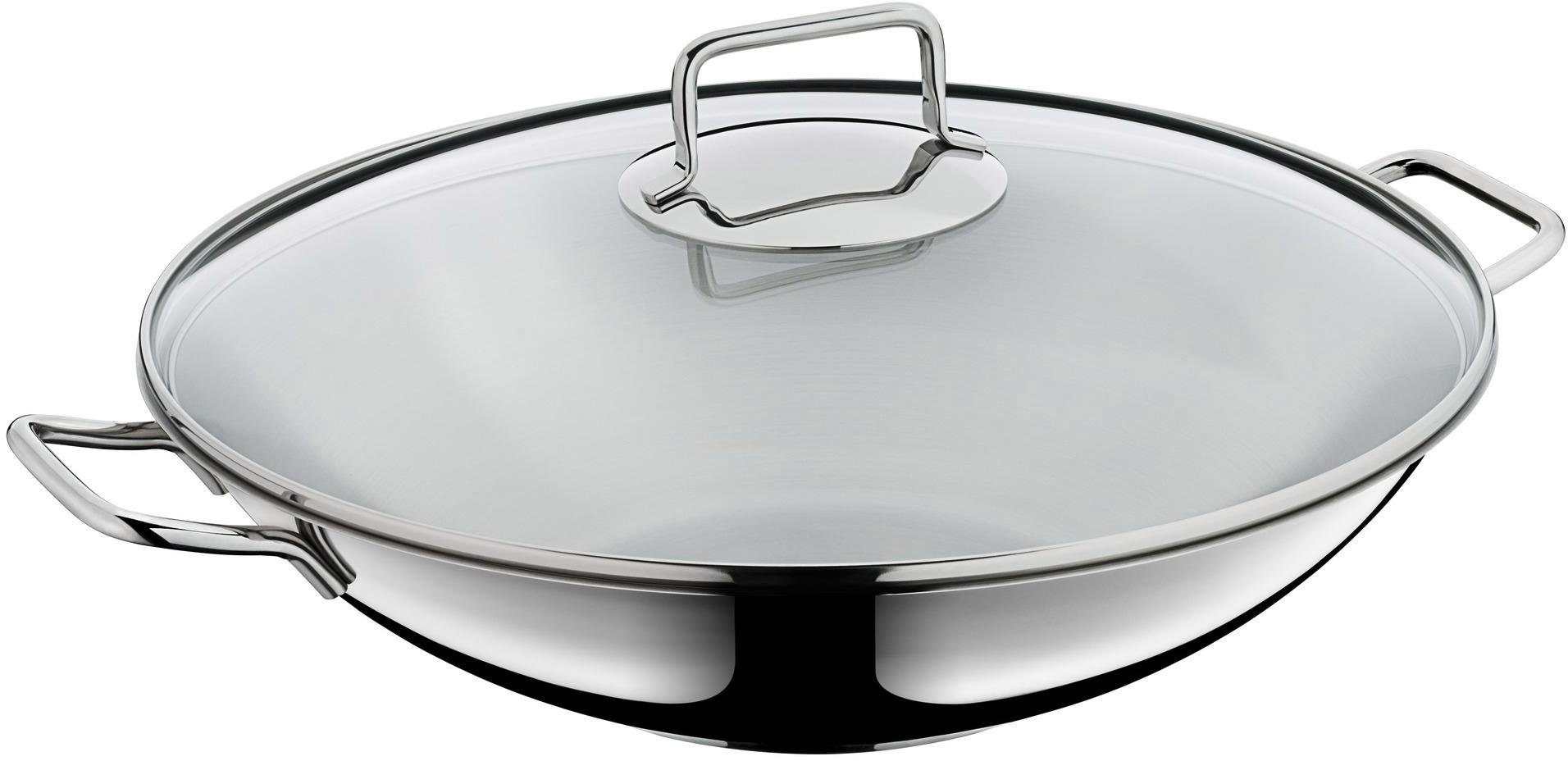 WMF Wok Macao Wokpfanne mit Glasdeckel, Induktion, Cromargan® Edelstahl Rostfrei 18/10 (1-tlg), Ø 36 cm, für alle gänigen Herdarten geeignet, spülmaschinengeeignet