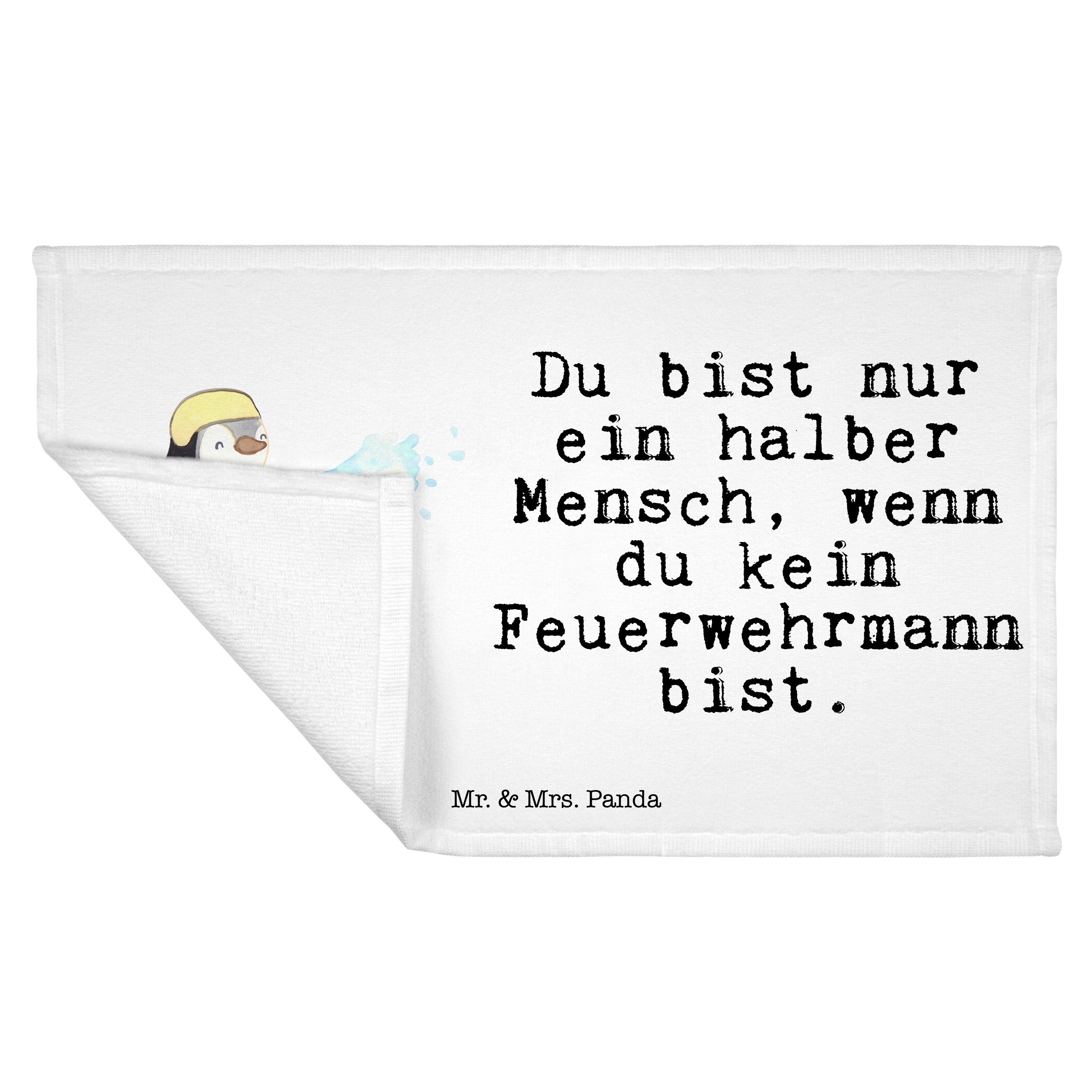 Gästetuch, Geschenk, Mrs. Panda Feuerwehrmann Handtuch Herz Weiß - K, Reisehandtuch, mit - & (1-St) Mr.