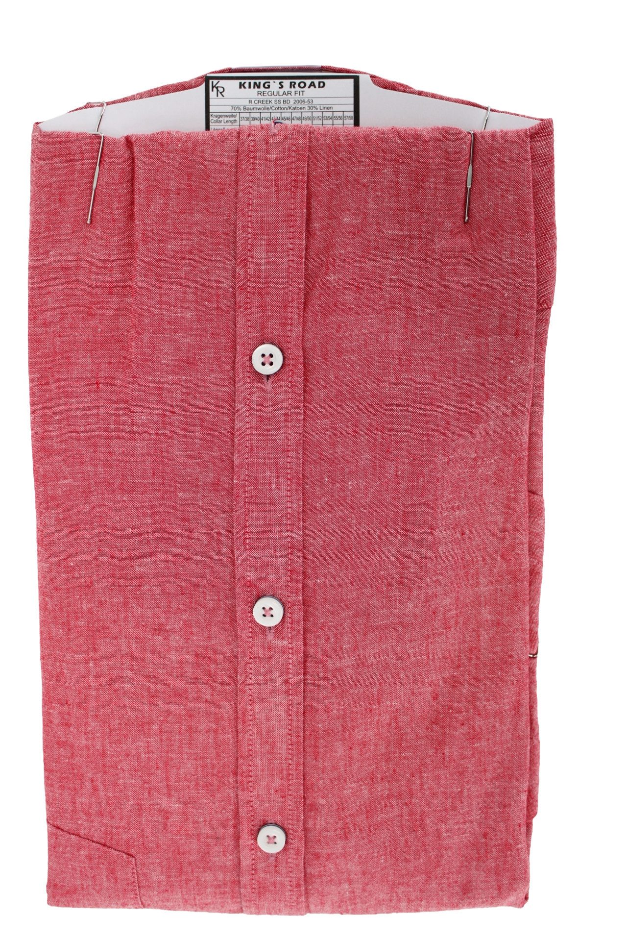 Kings Road Kurzarmhemd King?s Road Herren Kurzarmhemd ? Rot Leinen-Baumwoll-Mix ? Regular Fit