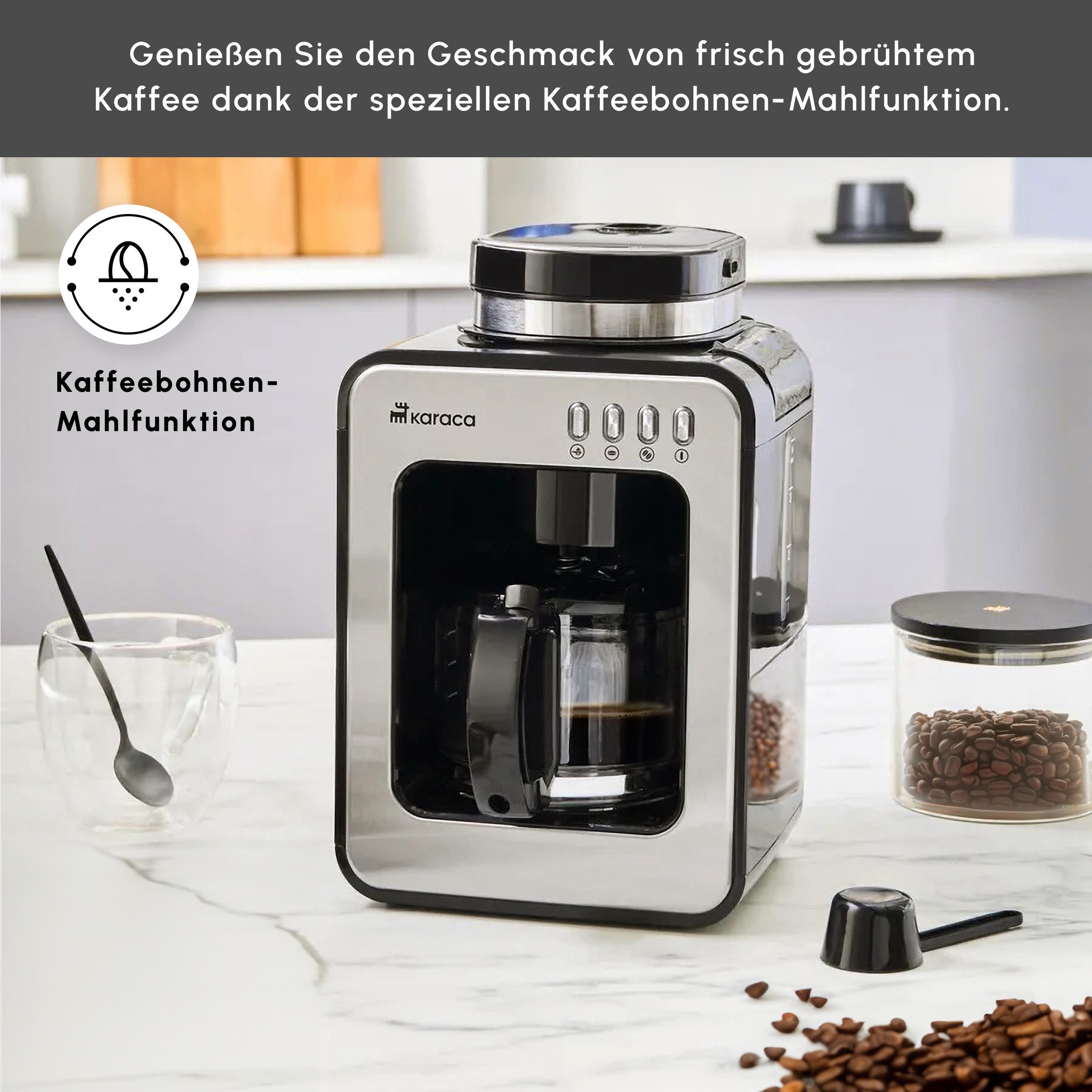 Karaca Espressomaschine Karaca Grindmaestro Filter Kaffeemaschine Kaffeemühle Kaffeebereiter 0,5L 600W Inox