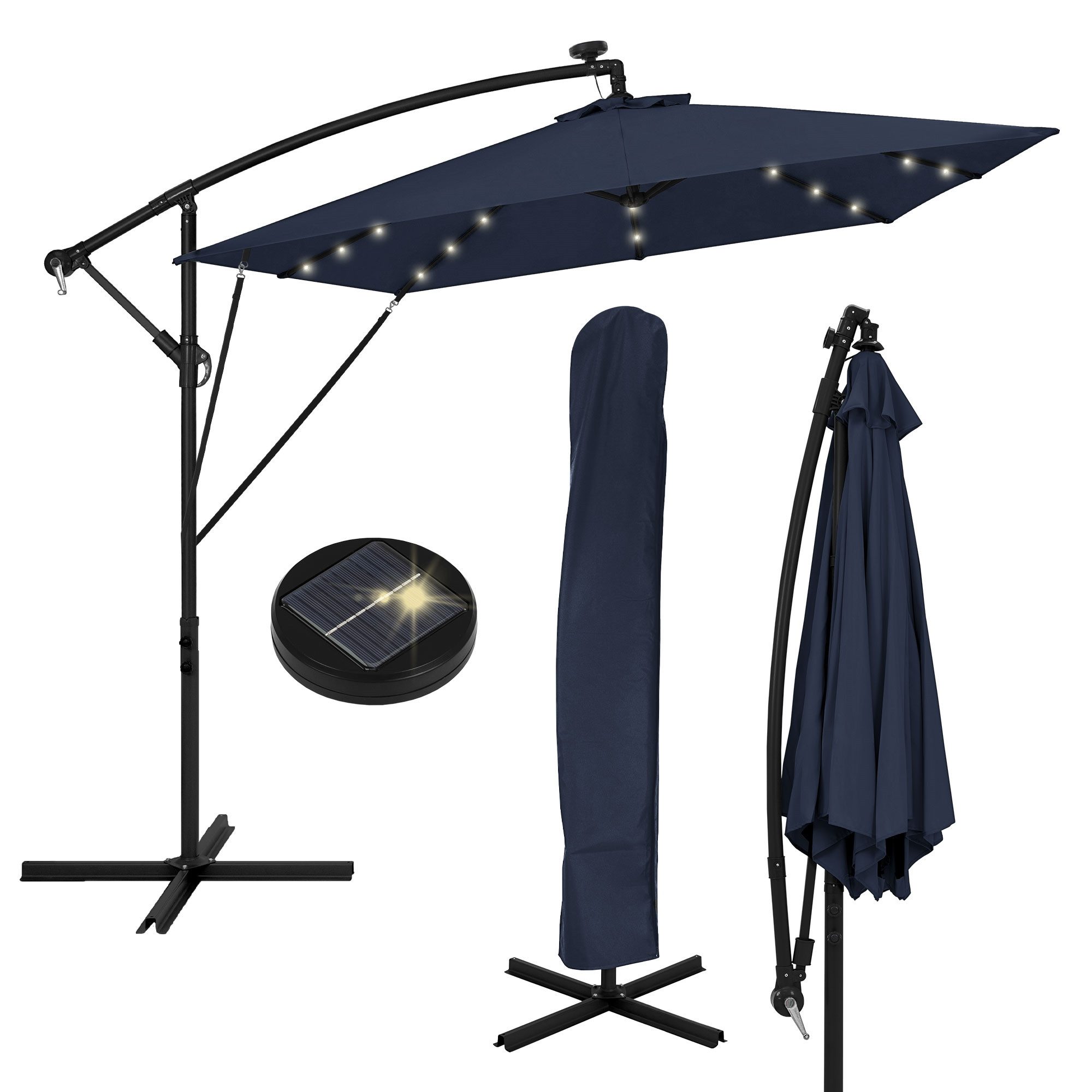 ML-DESIGN Sonnenschirm Ampelschirm mit/ohne LED Solar Ständer Abdeckung Windsicherung Ø330 cm, Gartenschirm UV50+ Sonnenschutz wasserabweisend 360° drehbar & neigbar