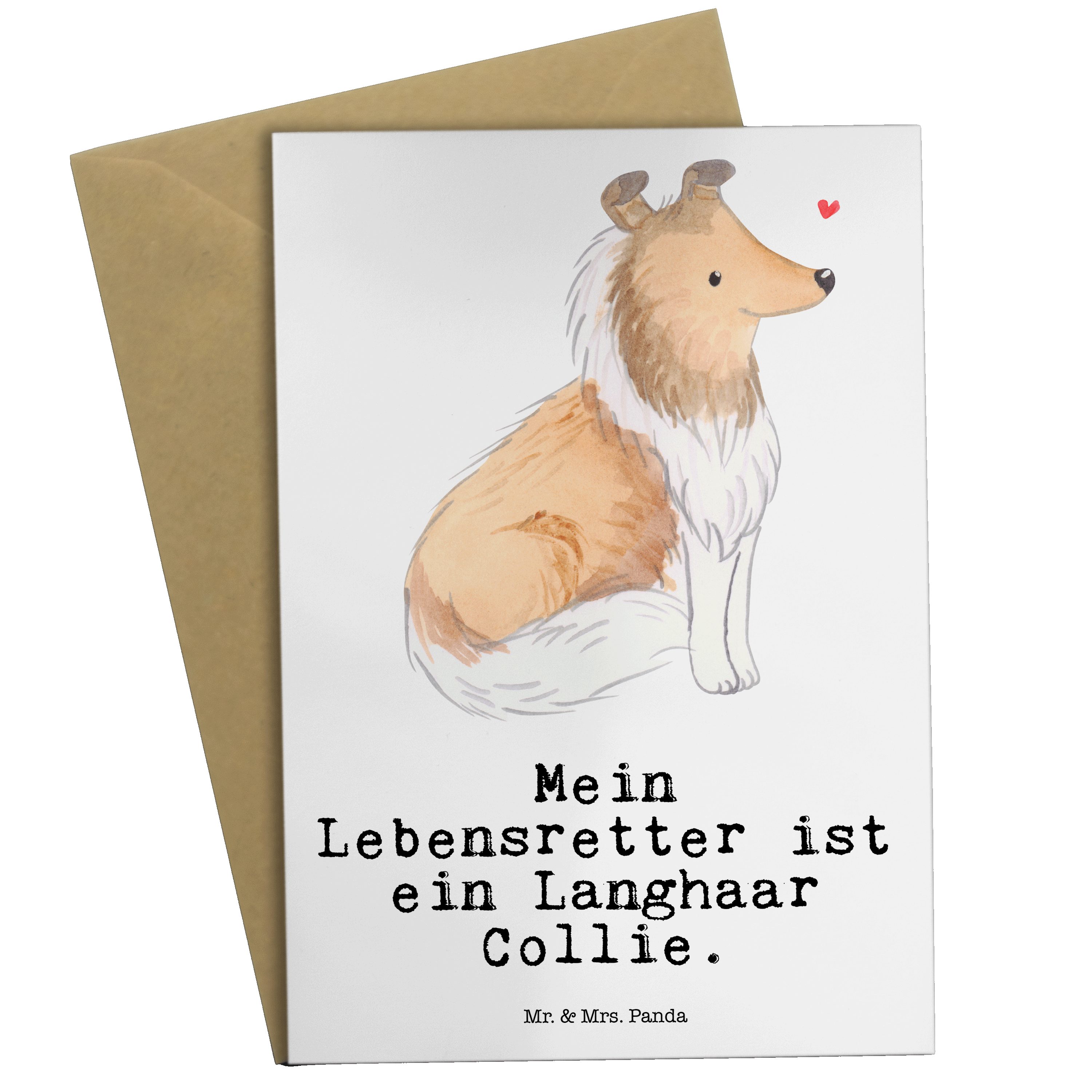 Mr. & Mrs. Panda Grußkarte Langhaar Collie Lebensretter - Weiß - Geschenk, Glückwunschkarte, bri