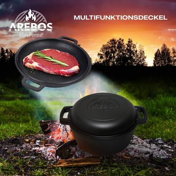 Arebos Grilltopf BBQ Dutch Oven 2in1 Gusseisen Topf Grill Gusstopf Feuertopf Schmortopf, Gusseisen (Set)