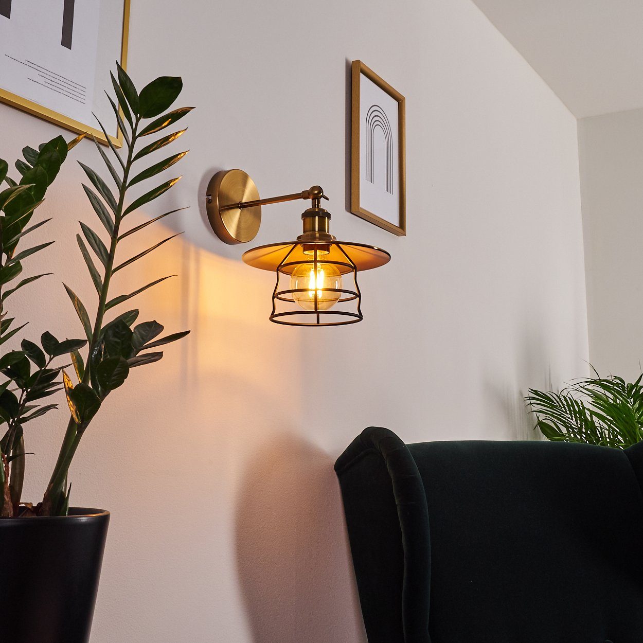 Lichteffekt verstellbare Design mit E27, in Wandlampe Bronze/Gold/Schwarz, aus hofstein ohne »Grello« Metall Wandleuchte Wandspot Retro/Vintage Leuchtmittel, in Gitter-Optik im