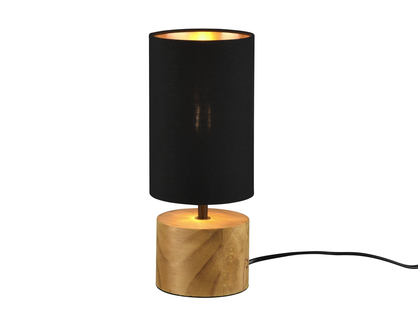 skandinavisch H Nachttischlampe, LED dimmbar Dimmfunktion, Schwarz-Gold meineWunschleuchte Lampenschirm mit Gold-en Schwarz Warmweiß, LED 30cm Holz-fuß wechselbar,