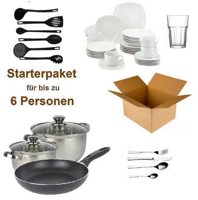 Steinmann Starterpaket Haushalts Starterpaket für 6 Personen Wohneinrichtung 71-teilig - (71-tlg) Einrichtungspaket - (Küche, Besteck, Geschirr)