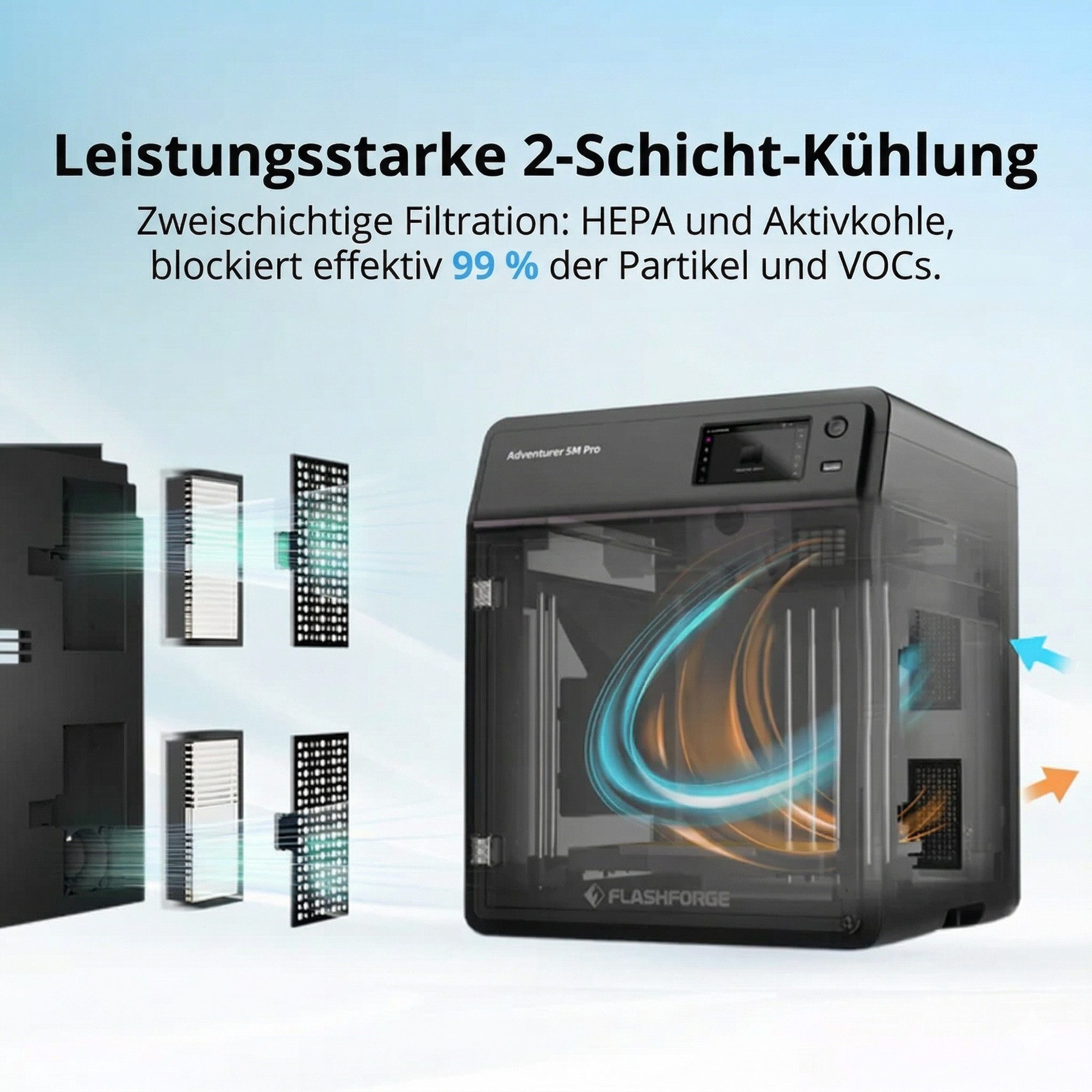 Flashforge 3D-Drucker Adventurer 5M Pro 3D Drucker, geschlossen, Mit Filter, Kamera, WLAN und leiser Einhausung