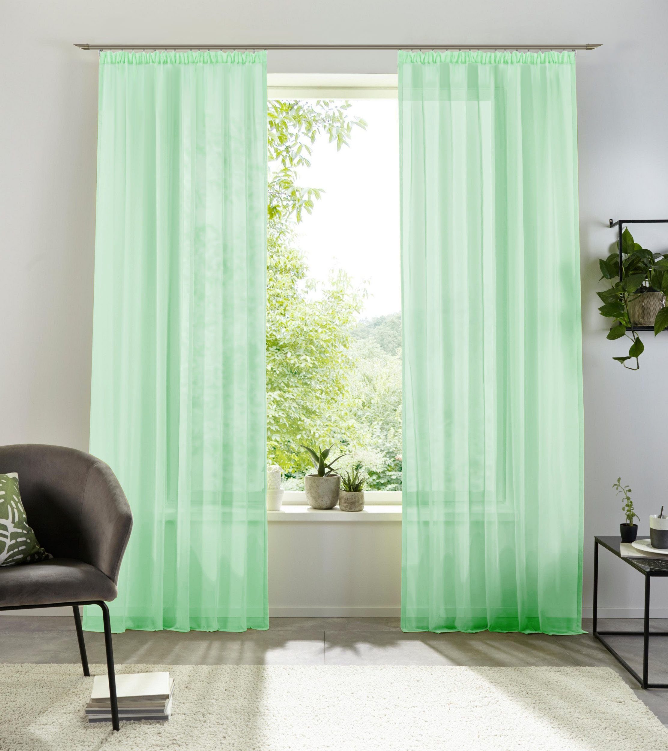 Gardine XANA, my home, Kräuselband (1 St), transparent, Polyester, 1 Schal, Voile, einfarbig, pflegeleicht mint