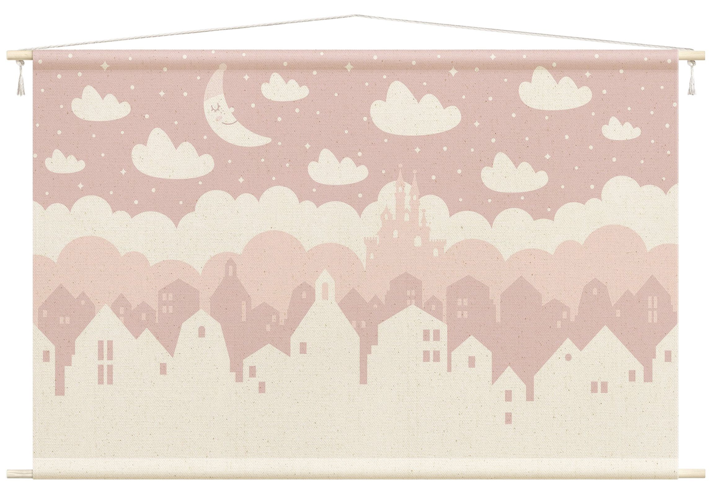 Bilderdepot24 Wandteppich Mädchenzimmer modern Städte rosa, rechteckig, Höhe: 2.6 mm, großes Wandbild aus Natur-Baumwolle Wandbehang Stoffbild Tuch Wollseil