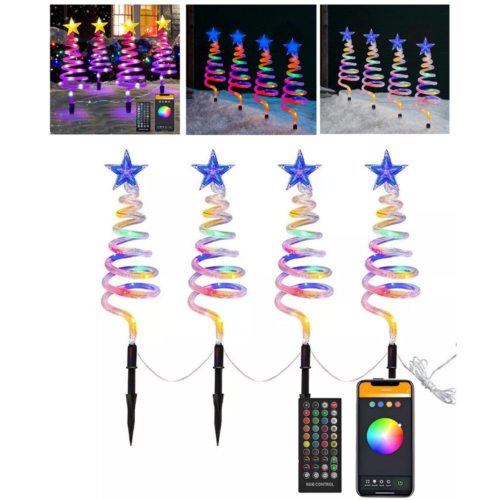 QUBEBU LEDLichterkette WeihnachtsSet mit 4 SpiralpfahlLichtern, mit