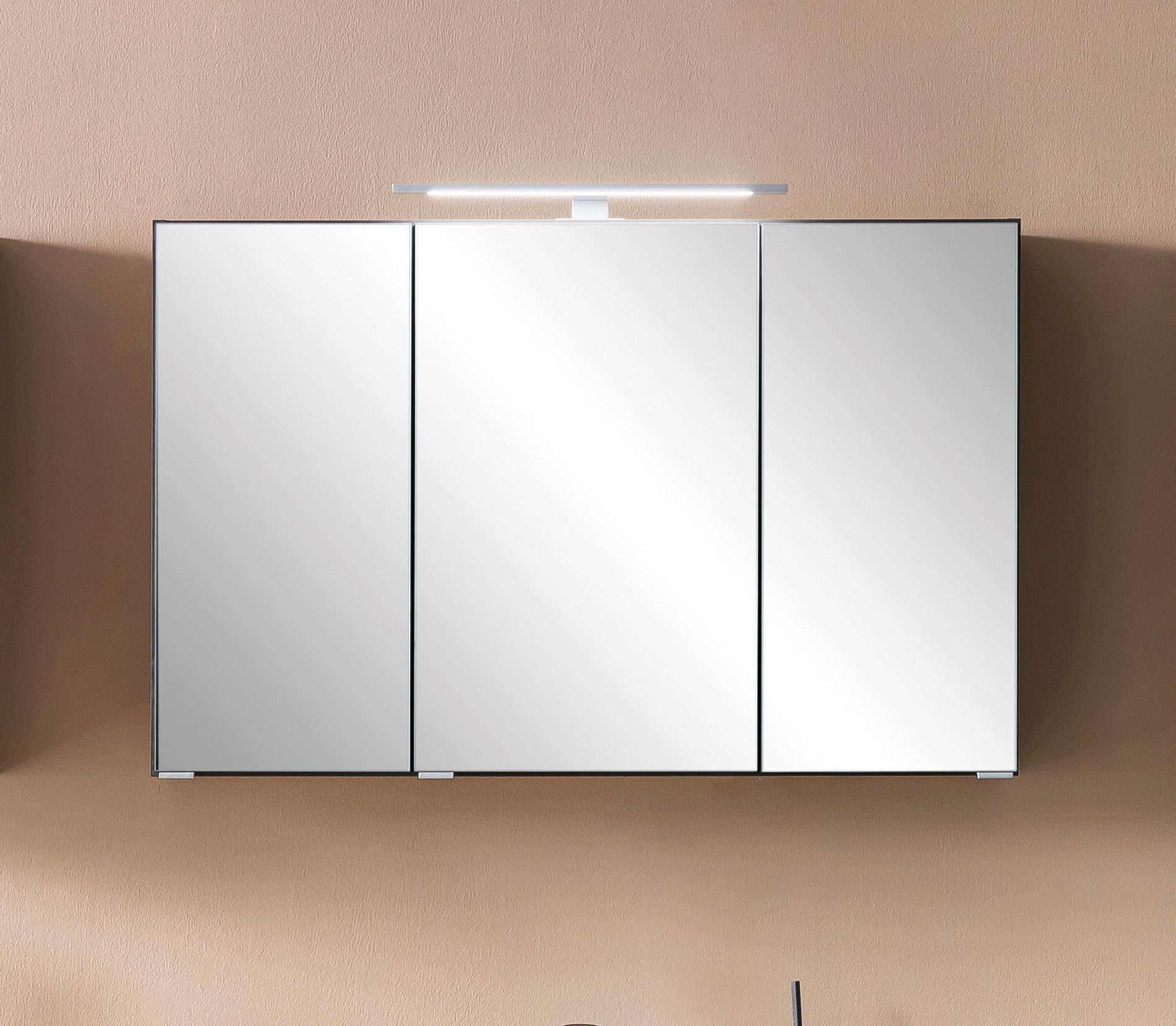 6 in Türen mit 3 Abmessungen Badezimmerspiegelschrank und Einlegeböden. cm möbelando 100x64x20 Spanplatte matt grau (B/H/T) Villach aus