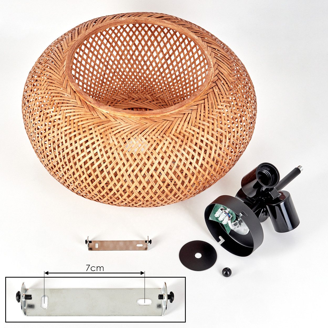 hofstein Deckenleuchte moderne Deckenlampe aus Metall/Bambus/Holz in Schwarz/Natur, ohne Leuchtmittel, Boho-Design Deckenleuchte,Lichteffekt, Ø40cm, 3xE27, ohne – Bild 5 von 5