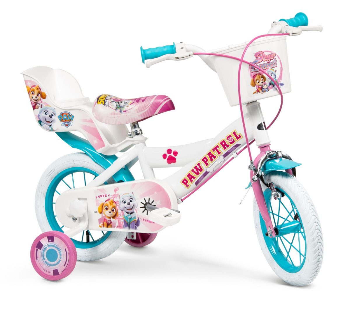 Toimsa Bikes Kinderfahrrad 12 Zoll Kinder Mädchen Fahrrad Mädchenfahrrad Rad Bike Paw Patrol Weiß, 1 Gang, Puppensitz, Korb, Stützräder