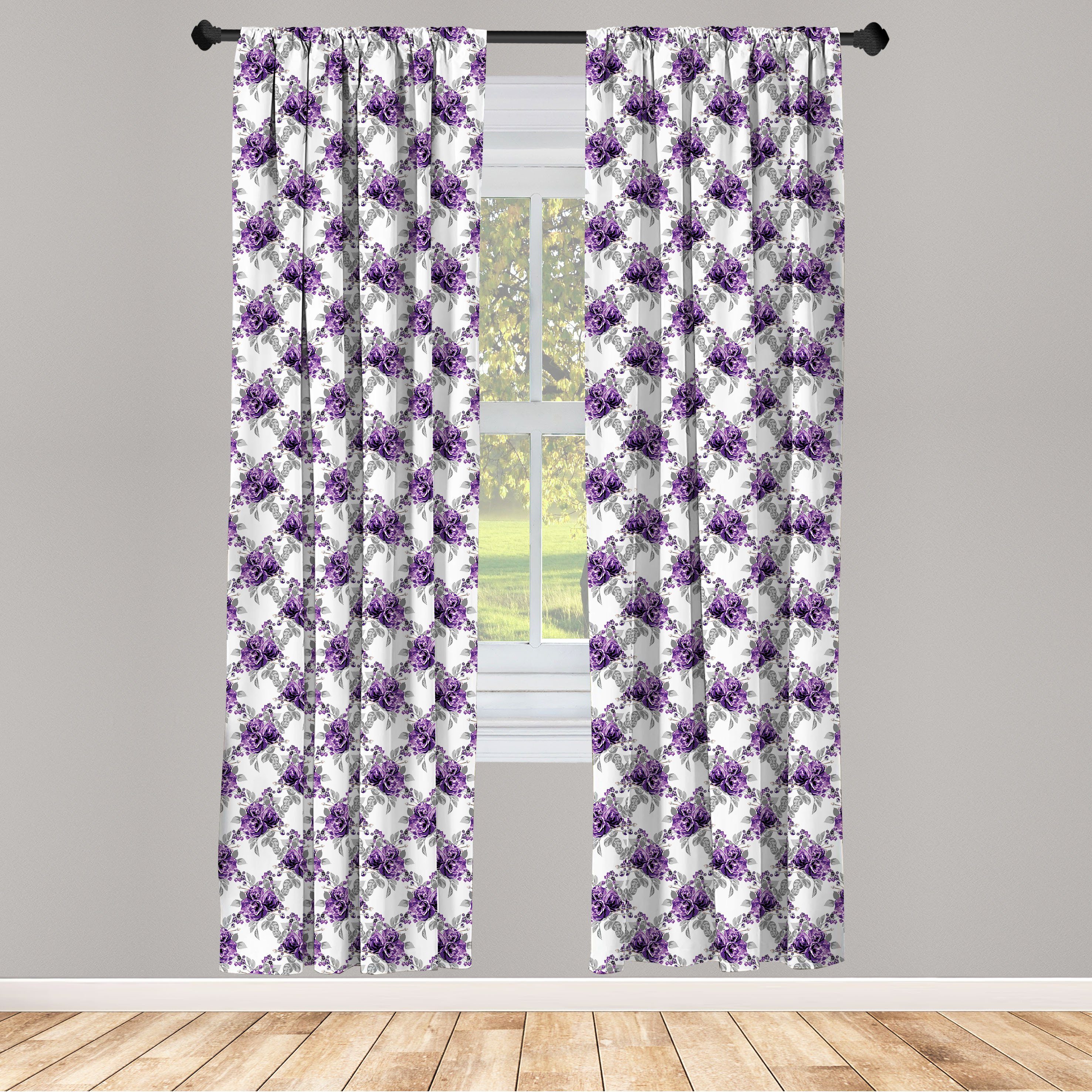 Gardine Vorhang für Wohnzimmer Schlafzimmer Dekor, Abakuhaus, Microfaser, Hochzeit Romantische violette Rose Blooms