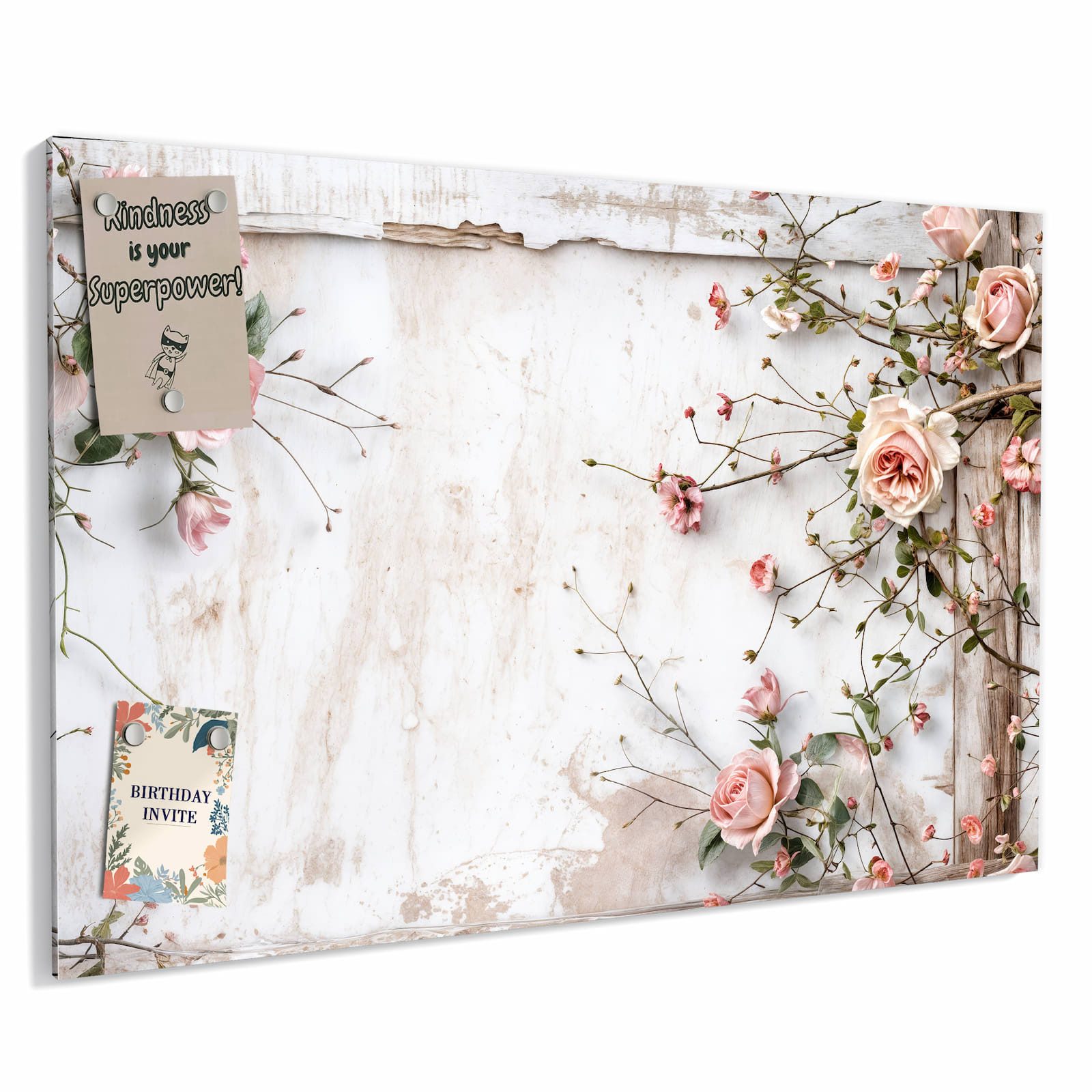 Primedeco Memoboard Metall Rosenblüten Eleganz – beschreibbar & magnetisch, (Inklusive Stift, Magnete und Montagematerial, 1-tlg., 9 verschiedene Größen), Magnetisch und Beschreibbar