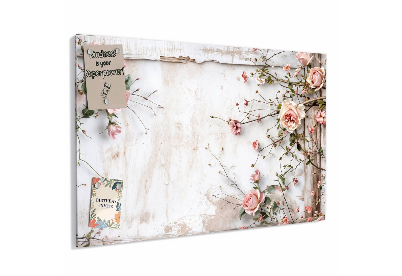 Primedeco Memoboard Metall Rosenblüten Eleganz – beschreibbar & magnetisch, (Inklusive Stift, Magnete und Montagematerial, 1-tlg., 9 verschiedene Größen), Magnetisch und Beschreibbar