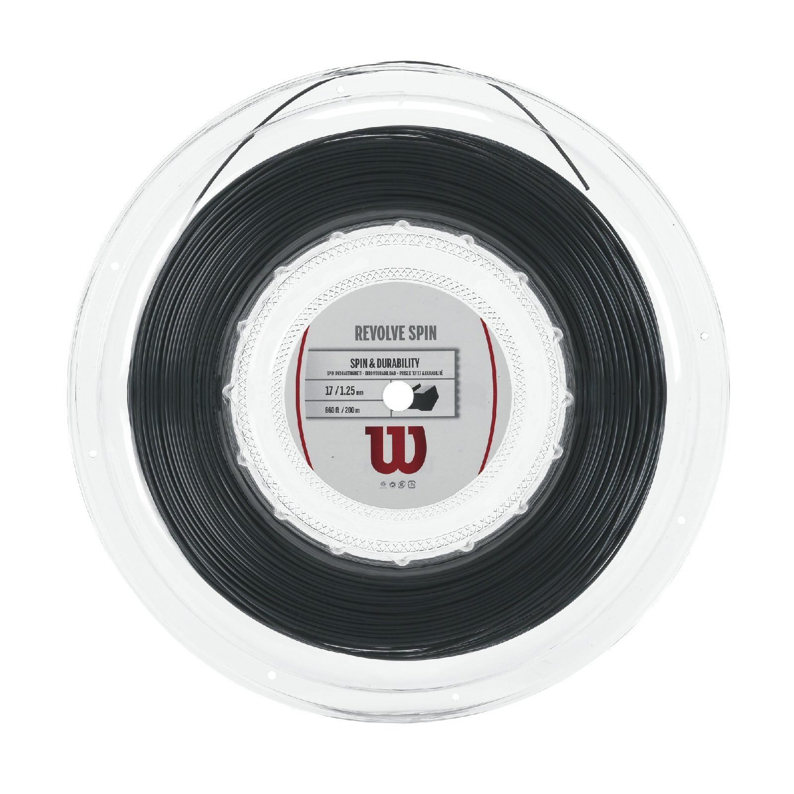 Wilson Tennissaite Revolve Spin (Spin+Haltbarkeit) schwarz 200m Rolle, Saitendicke: 1.25
