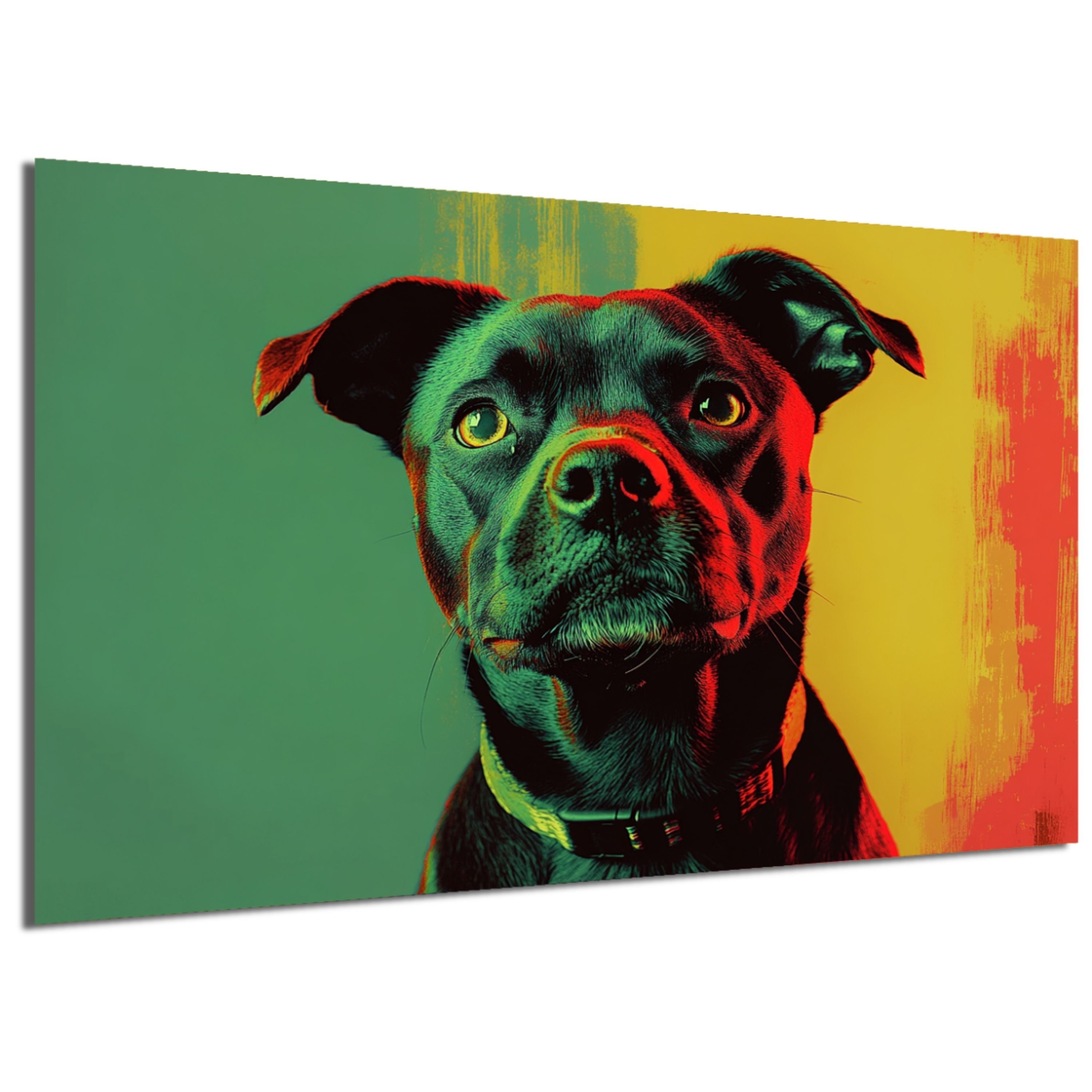 DARO Design Leinwandbild Modern Abstrakt Wandbilder XXL Wandbild Wand Deko Leinwand Bilder, (Hund Warhol Glitch - Bild groß Wohnzimmer Schlafzimmer Küche Esszimmer Einteilig Querformat Fotodruck Leinwände Wanddeko Abstrakte Kunst Boho), 84x56cm