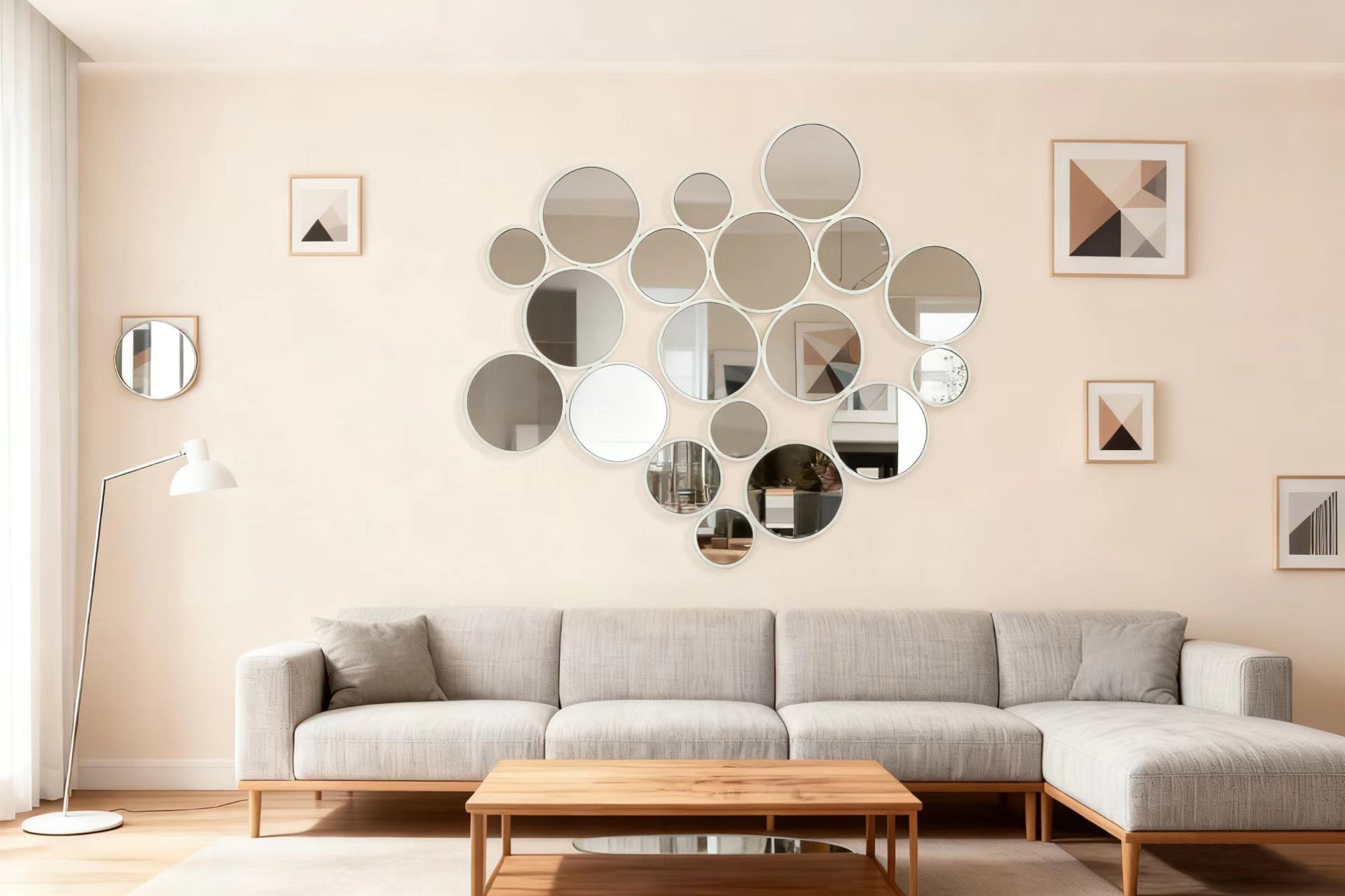 OTTO home Dekospiegel Malisa, Wand Dekoration horizontal und vertikal hängbar, 3 Farben, großer Wandspiegel mit 19 Elementen, 121x110cm, aus Metall