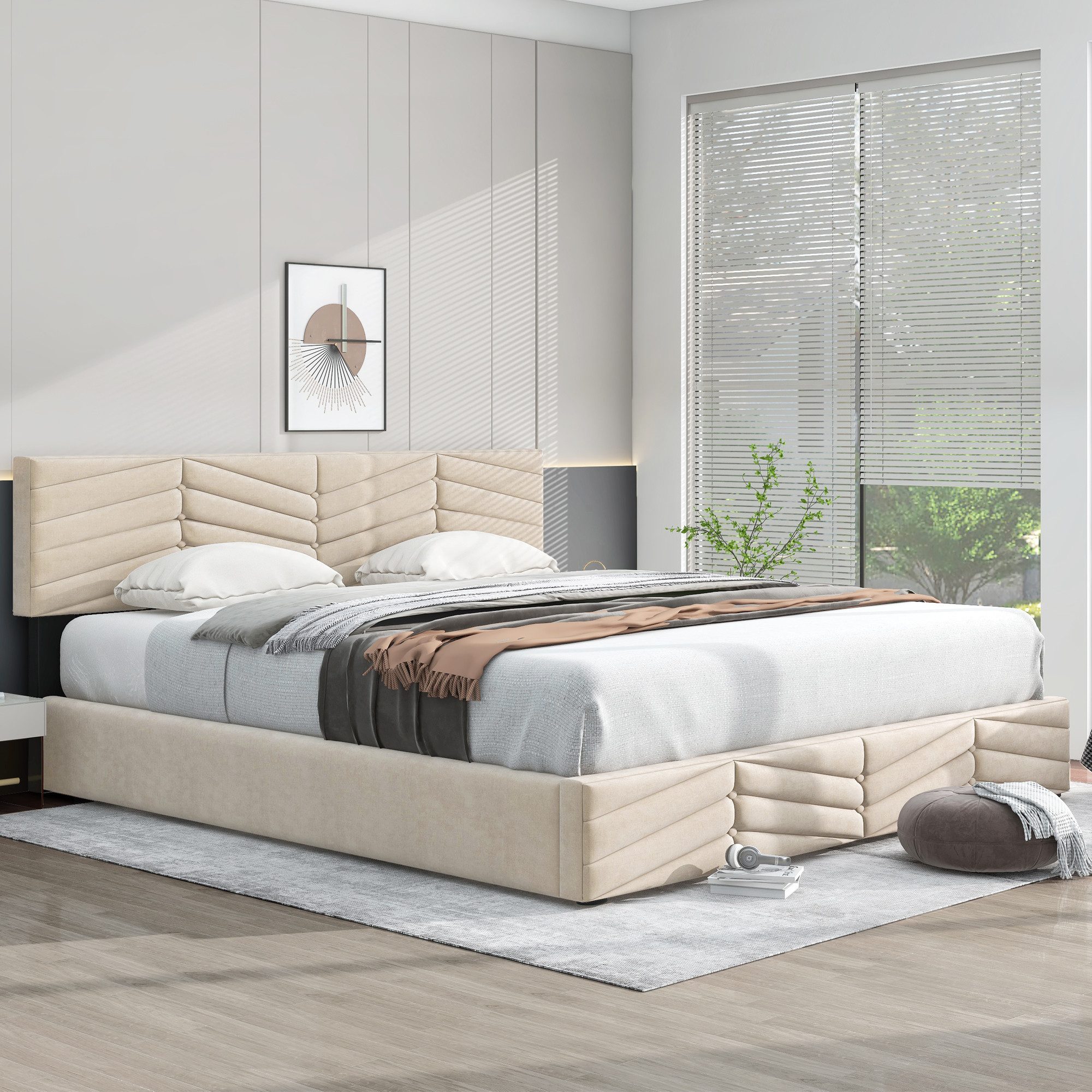 REDOM Polsterbett Funktionsbett (Beige Hydraulisches Doppelbett günstig online kaufen
