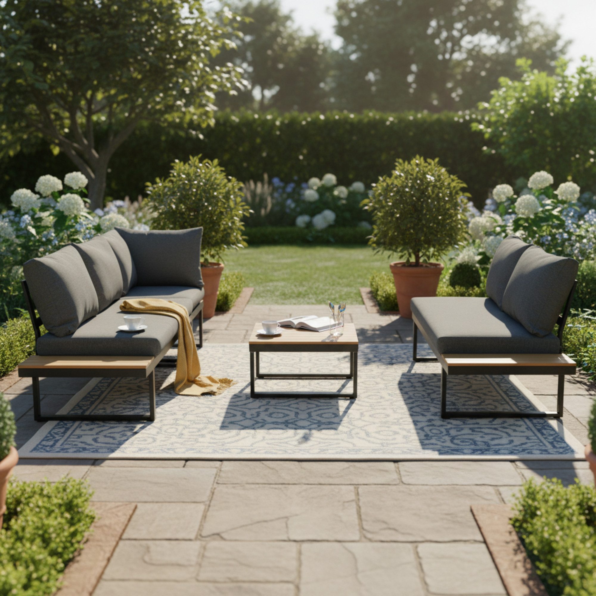 Flieks Gartenlounge-Set, 5-Sitzer Gartenmöbel mit 5-Winkel-verstellbare Lehne