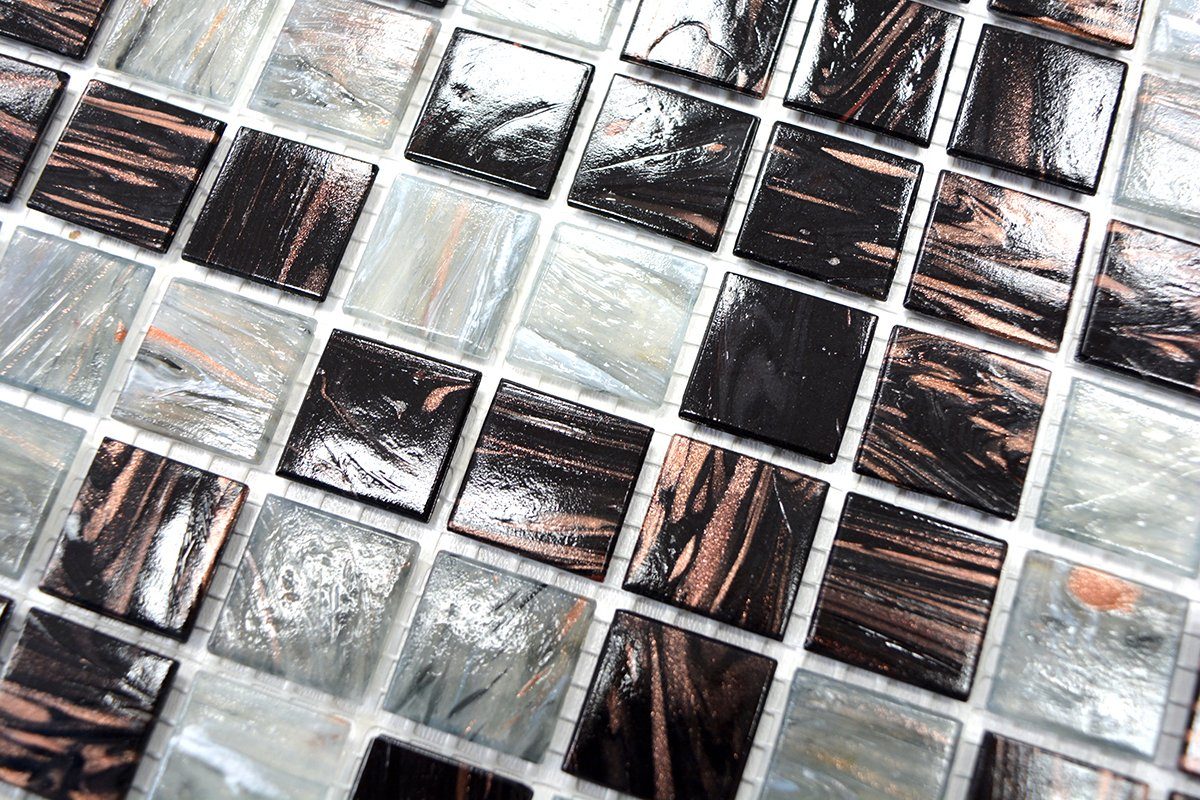 Duschrückwand anthrazit Mosani Bodenfliese grau schwarz kupfer Mosaikfliesen Glasmosaik
