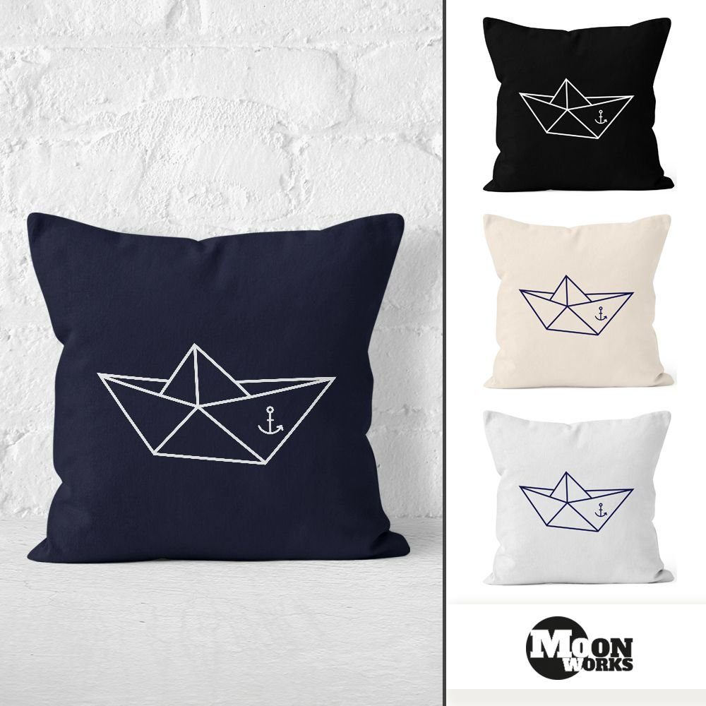 MoonWorks Dekokissen Kissenbezug Origami Schiffchen Schiff Anker Seemann 40x40 Baumwolle