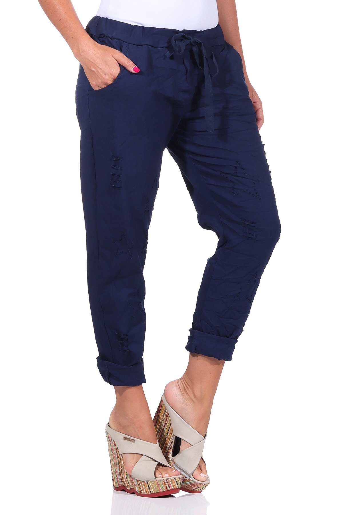 Mississhop Chinohose Damen Hose Freizeithose zerrissen Risse Sterne M.350