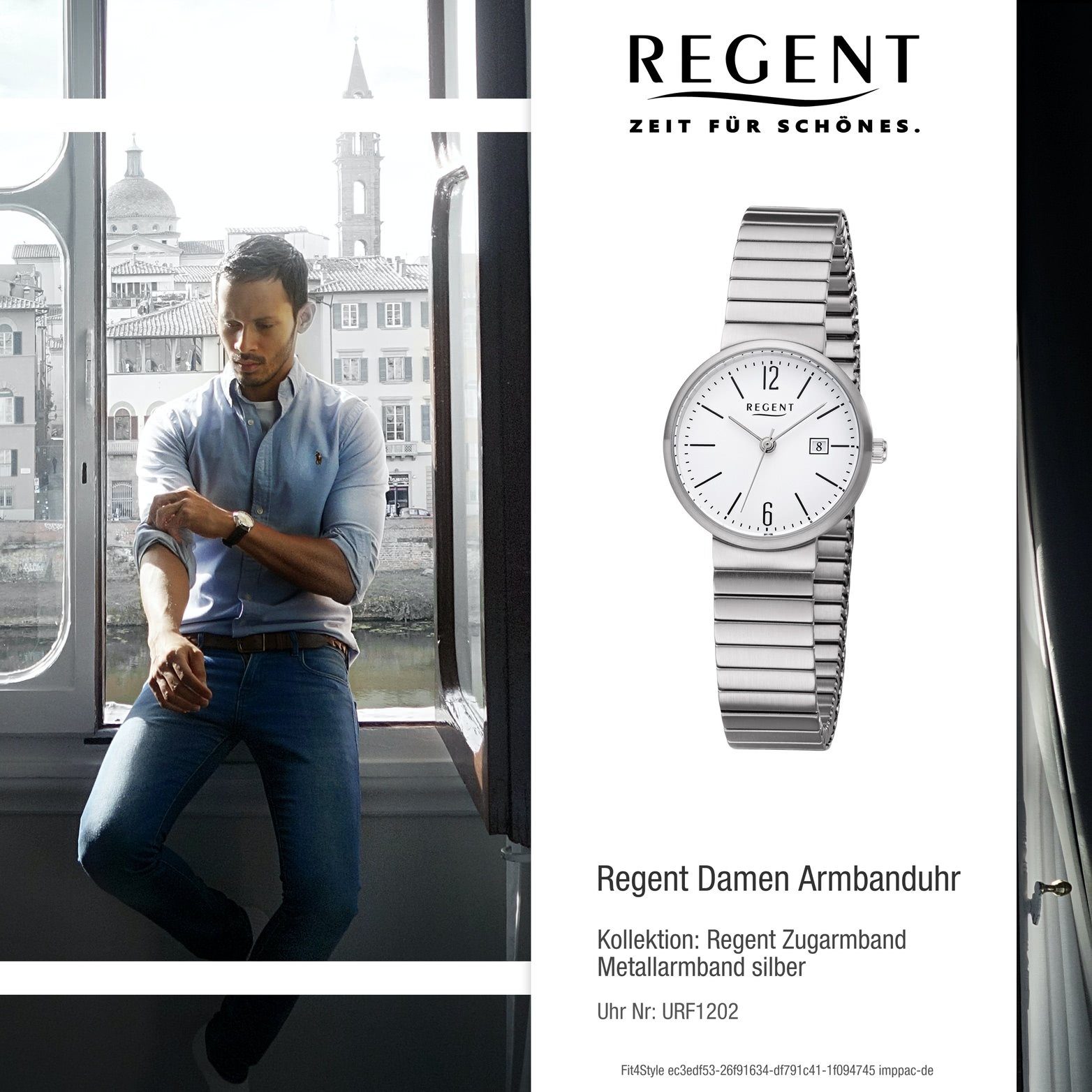 Regent rundes Metall Analog, (ca. Uhr Damen 29mm) silber, Regent Quarzuhr Metallarmband Damenuhr F-1202 klein Gehäuse,