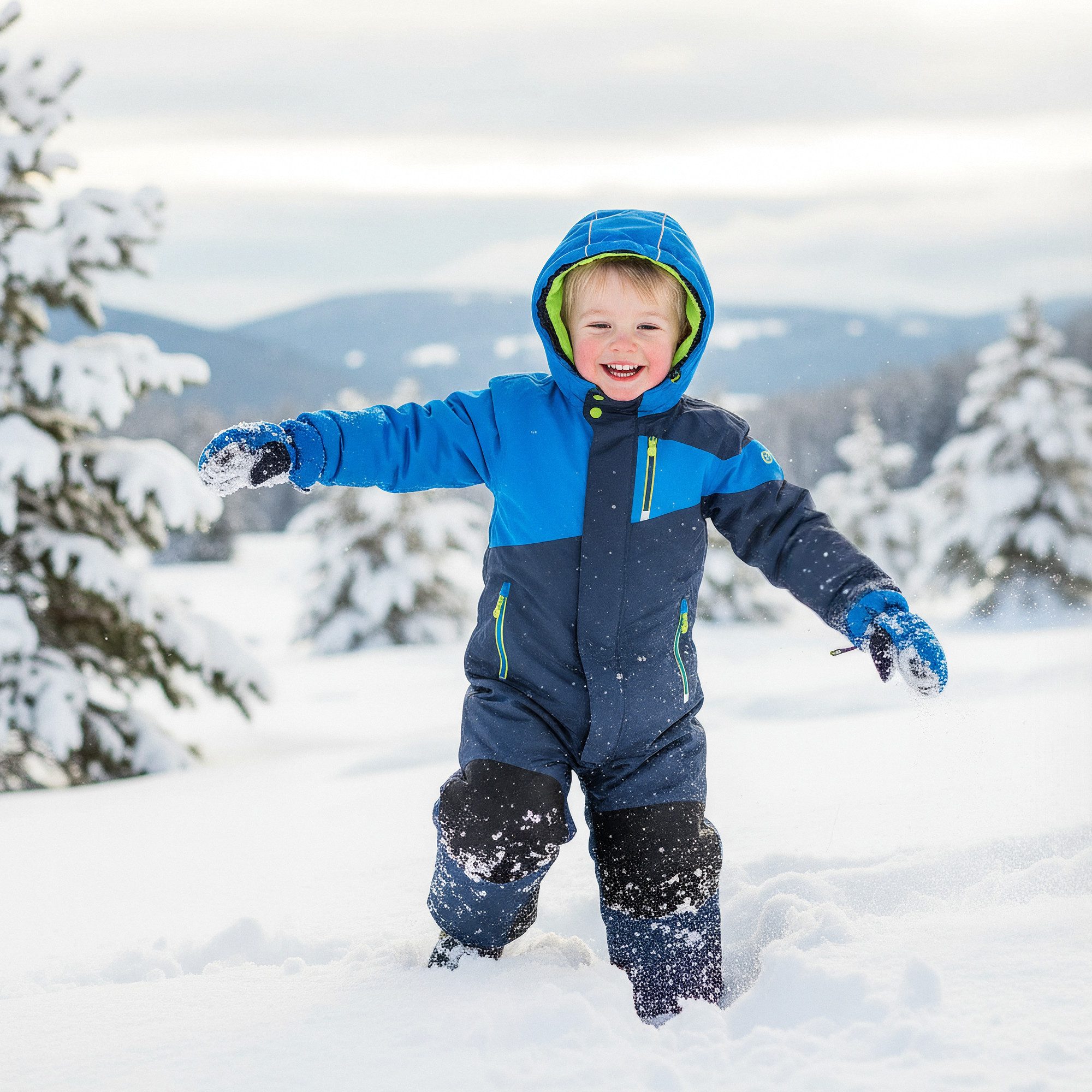 Killtec Schneeoverall Schneeanzug Kinder-Skianzug neon blau/dunkelblau langer Reißverschluss
