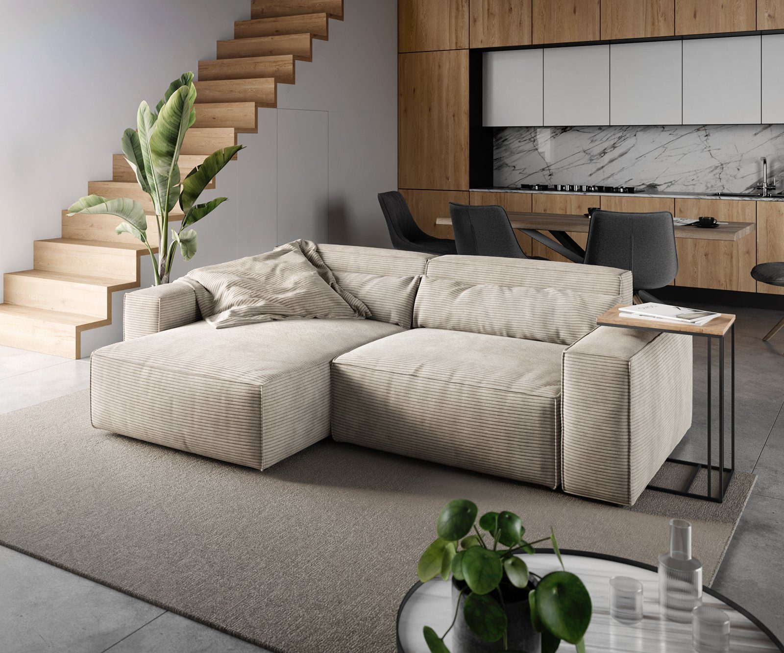 DELIFE Ecksofa Sirpio, Cord Beige 230x150 günstig online kaufen