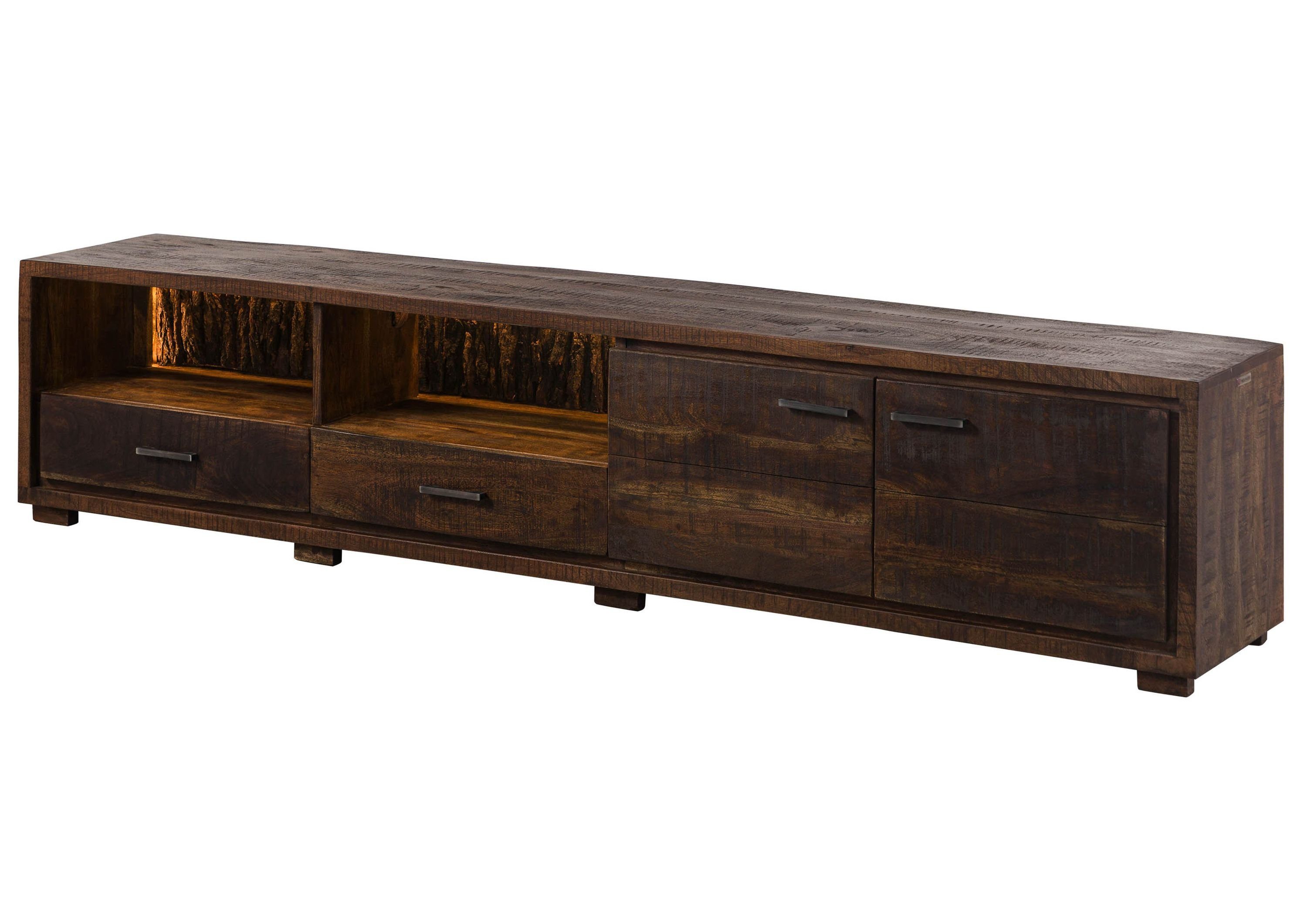 Massivmoebel24 TV-Board BARK (Massivholz), Akazie 220x40x47 dunkelbraun lackiert BARK #210