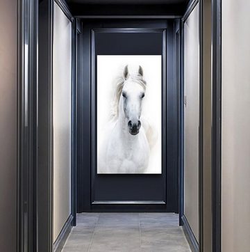 TPFLiving Kunstdruck (OHNE RAHMEN) Poster - Leinwand - Wandbild, Weißes Pferd - Schimmel (Verschiedene Größen), Farben: Leinwand bunt - Größe: 20x40cm