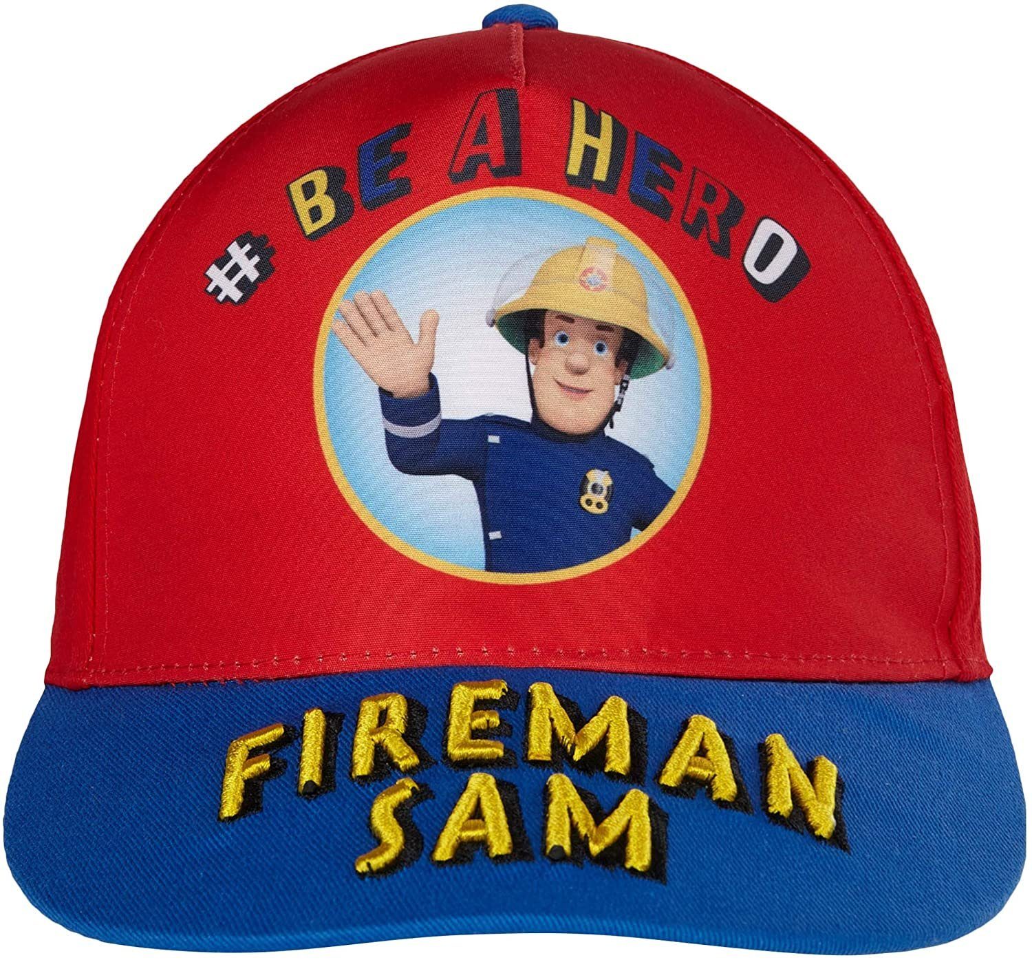 Feuerwehrmann Sam Schirmmütze Feuerwehrmann Sam Cap für Jungen + Mädchen mit Klettverschluss Schirmmütze Basecap Mütze Kita + Schule Gr. 52 + 54 Rot