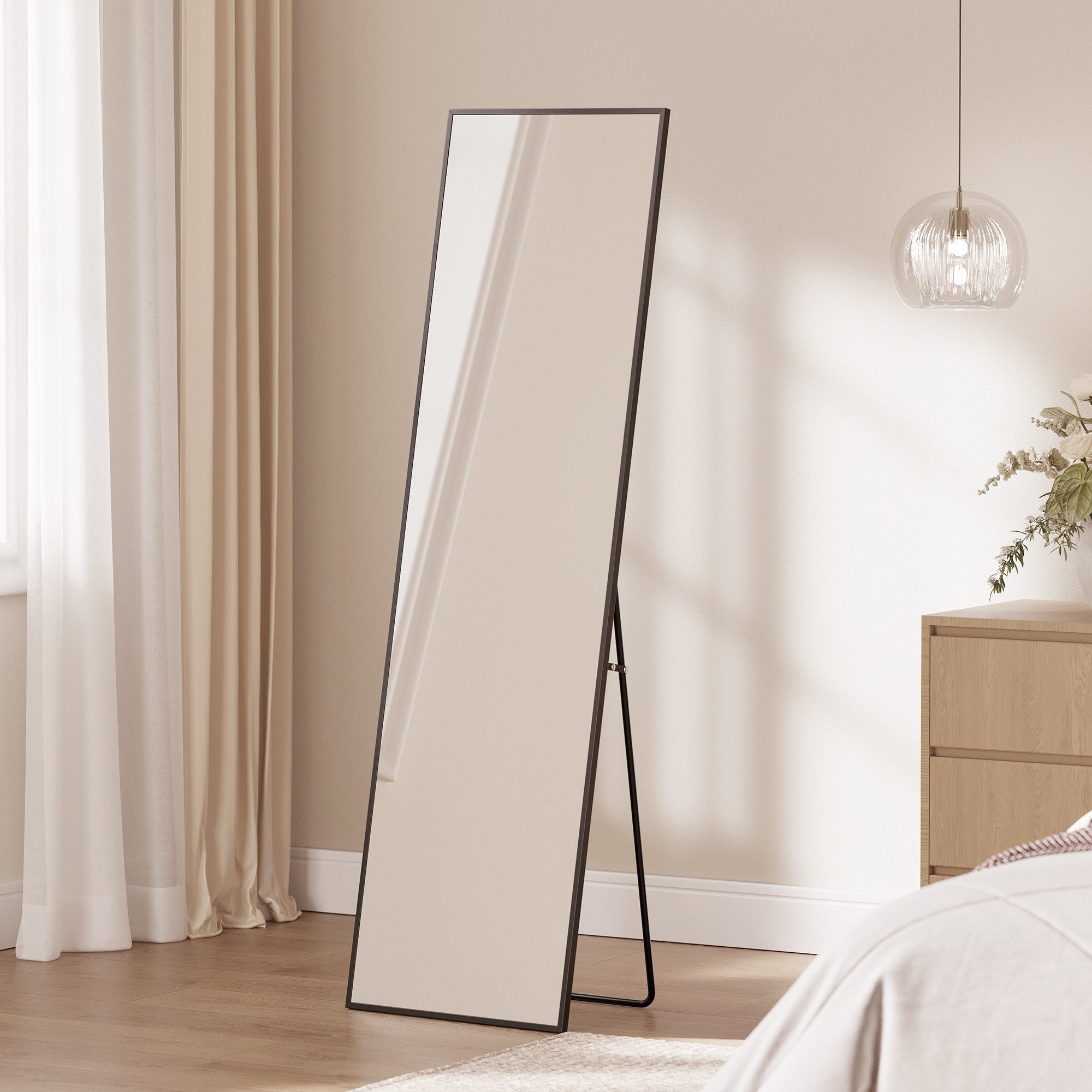 SONGMICS Standspiegel Ganzkörperspiegel mit saughaftem, verschiebbarem Vergrößerungsspiegel (set), stehend oder wandmontiert, Hartglas, gewölbt, 160 x 50/150 x 40 cm