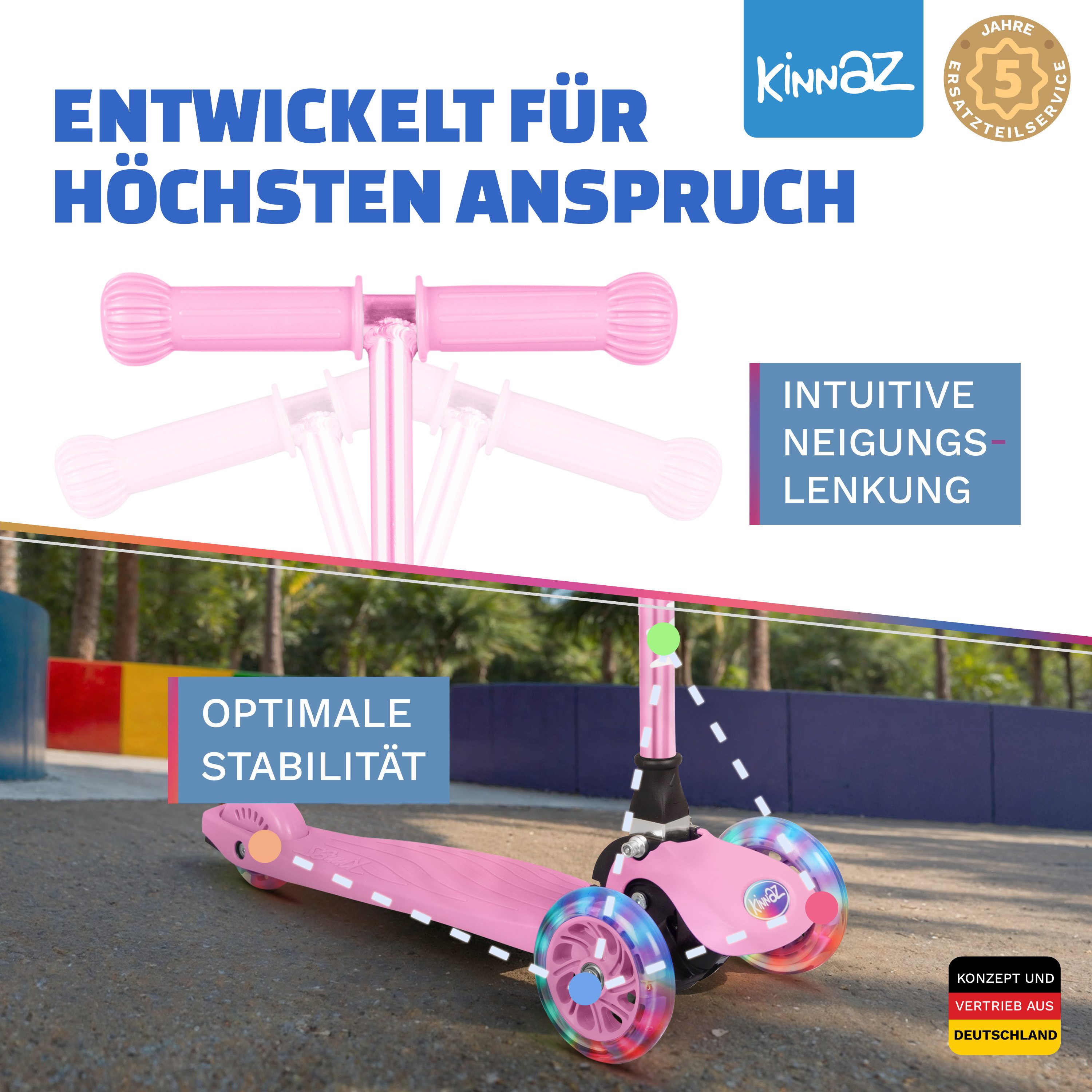 KINNAZ Dreiradscooter ab 2 Jahre LED, faltbar, Höhe flexibel, Kinderoller, Scooter, Roller, (Kinderroller, kinnaz ONE), Händler aus Hamburg – Bild 4 von 5